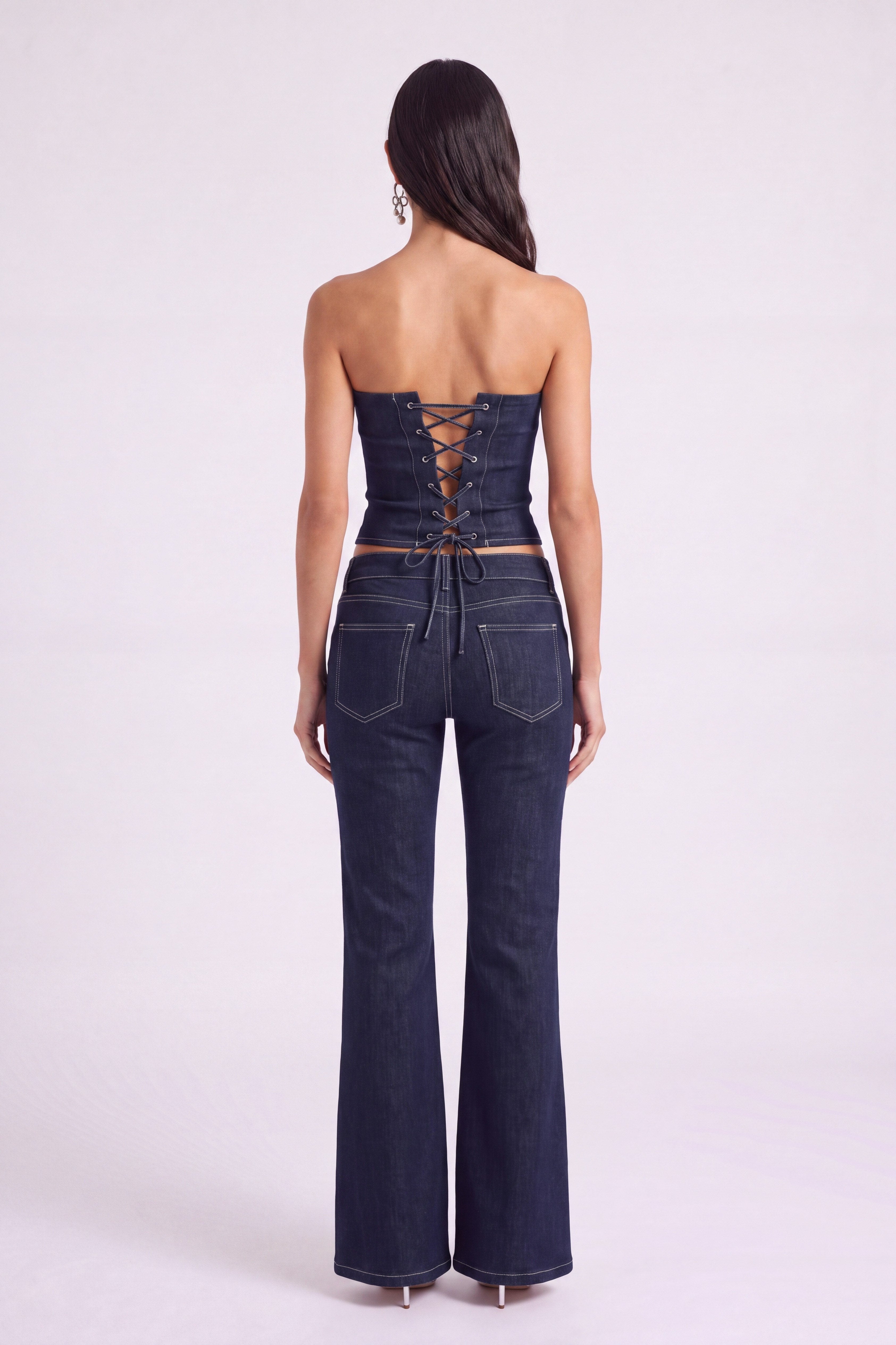 Çiçek Detaylı Düşük Bel Flare Clover Jean Pantolon Lacivert