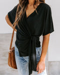 Women's Wrap Collar Side Tie Viscose Blouse