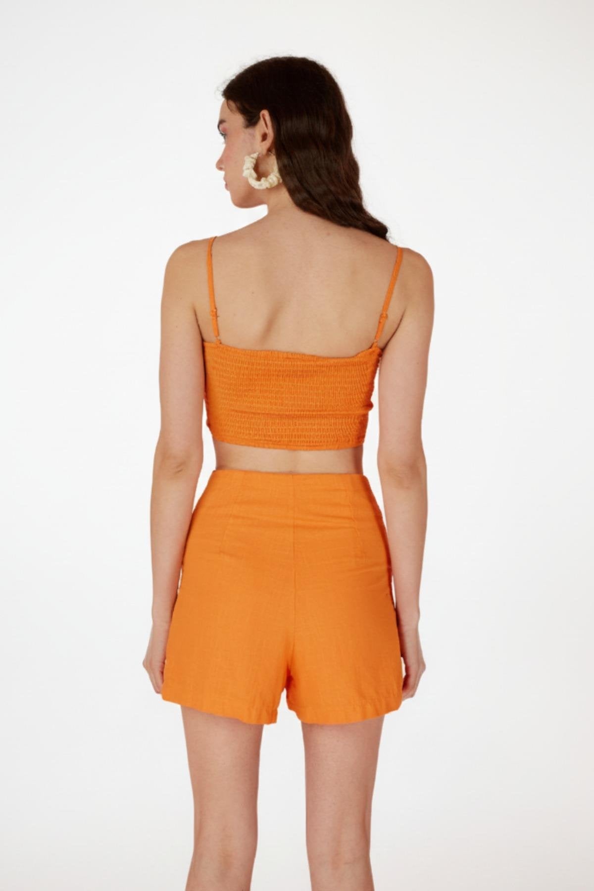 Koton Kumaş Astarlı Mini Rise Şort Turuncu