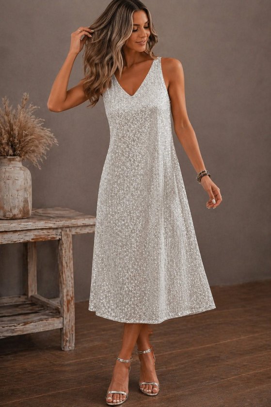 Women's Strappy V-Neck Sequined Midi Dress