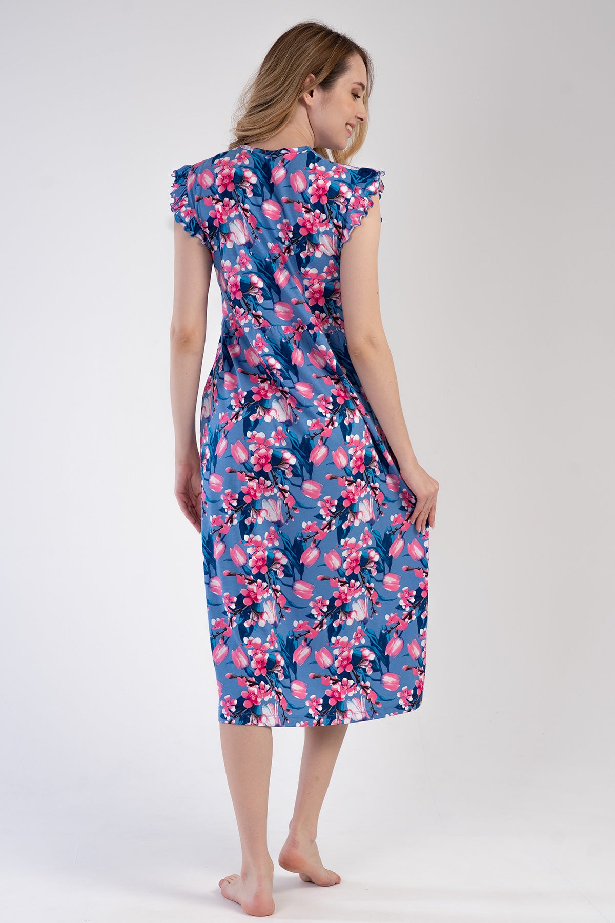 Woman Modal Denim Ruffled Sleeve Dress