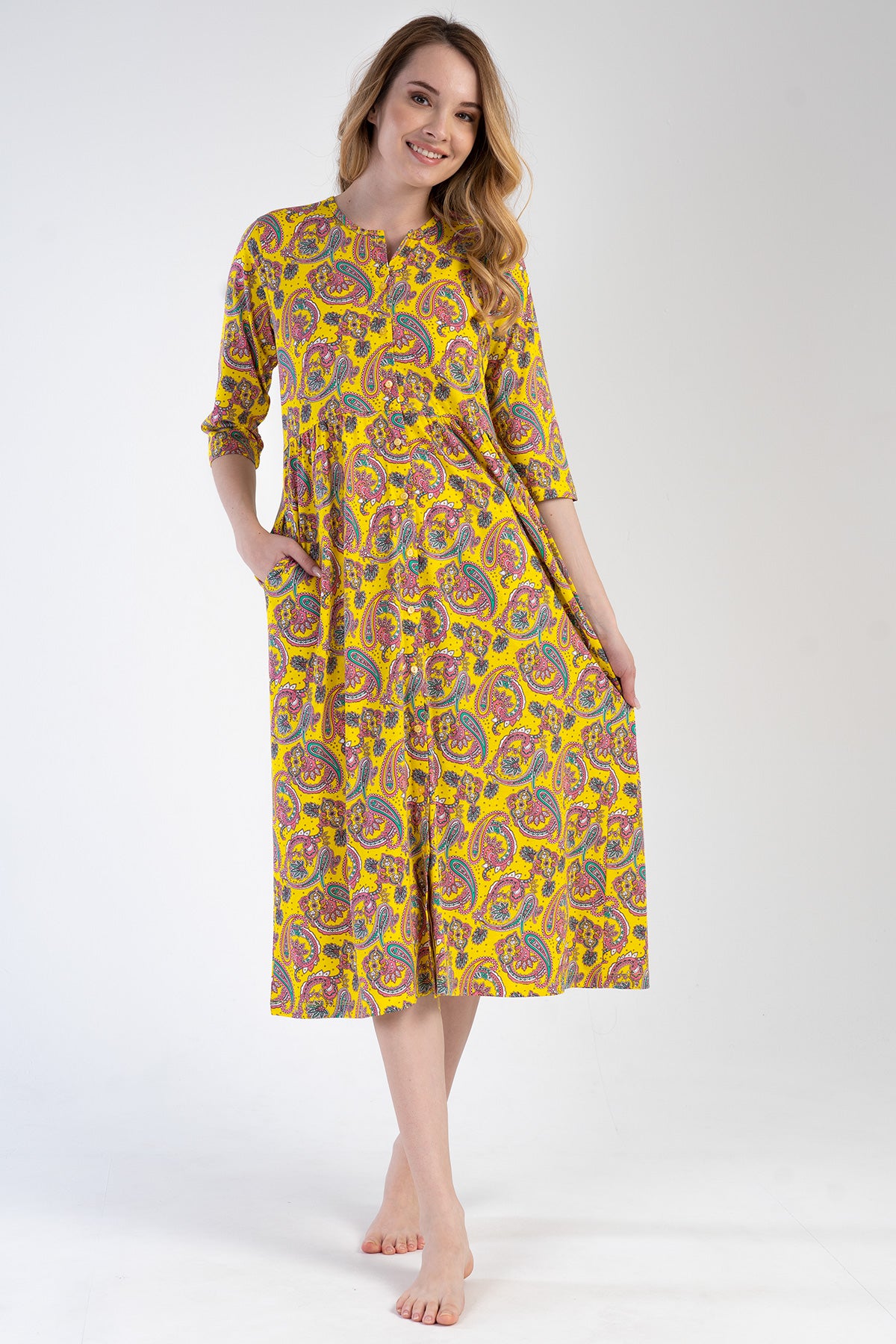 Woman Modal Yellow Short Sleeve Dress