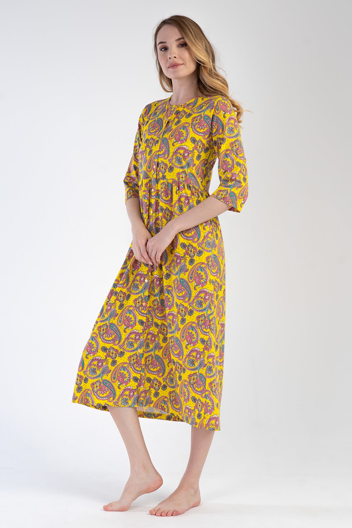 Woman Modal Yellow Short Sleeve Dress