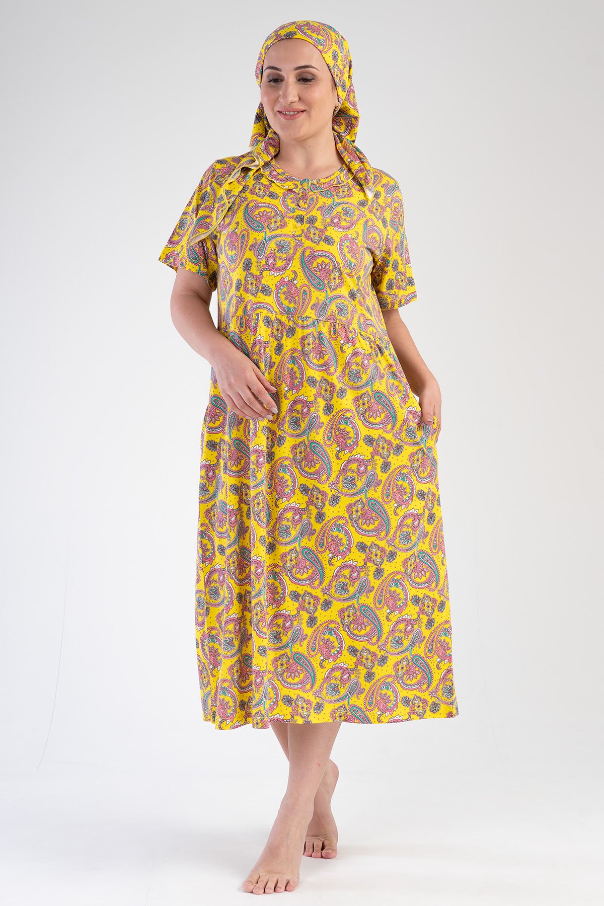 Woman Modal Big Size Yellow Short Sleeve Dress