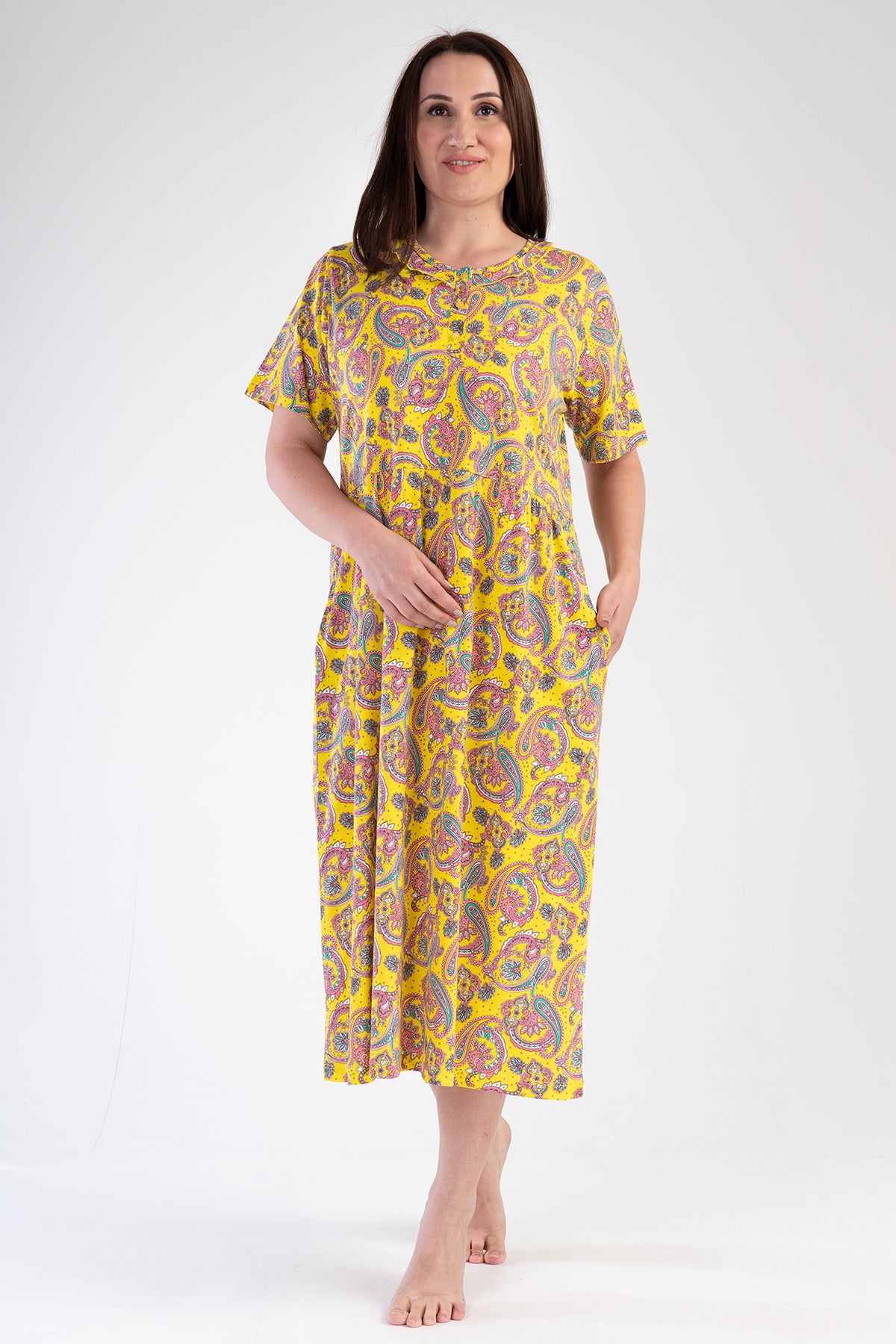 Woman Modal Big Size Yellow Short Sleeve Dress