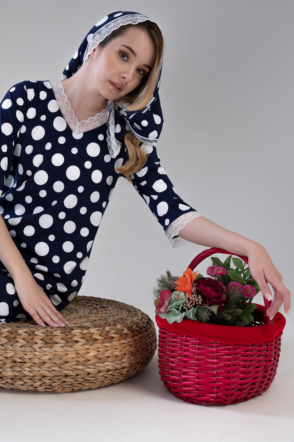 KADIN P.MODAL V YAKA 3/4KOL CEPLI ELBISE