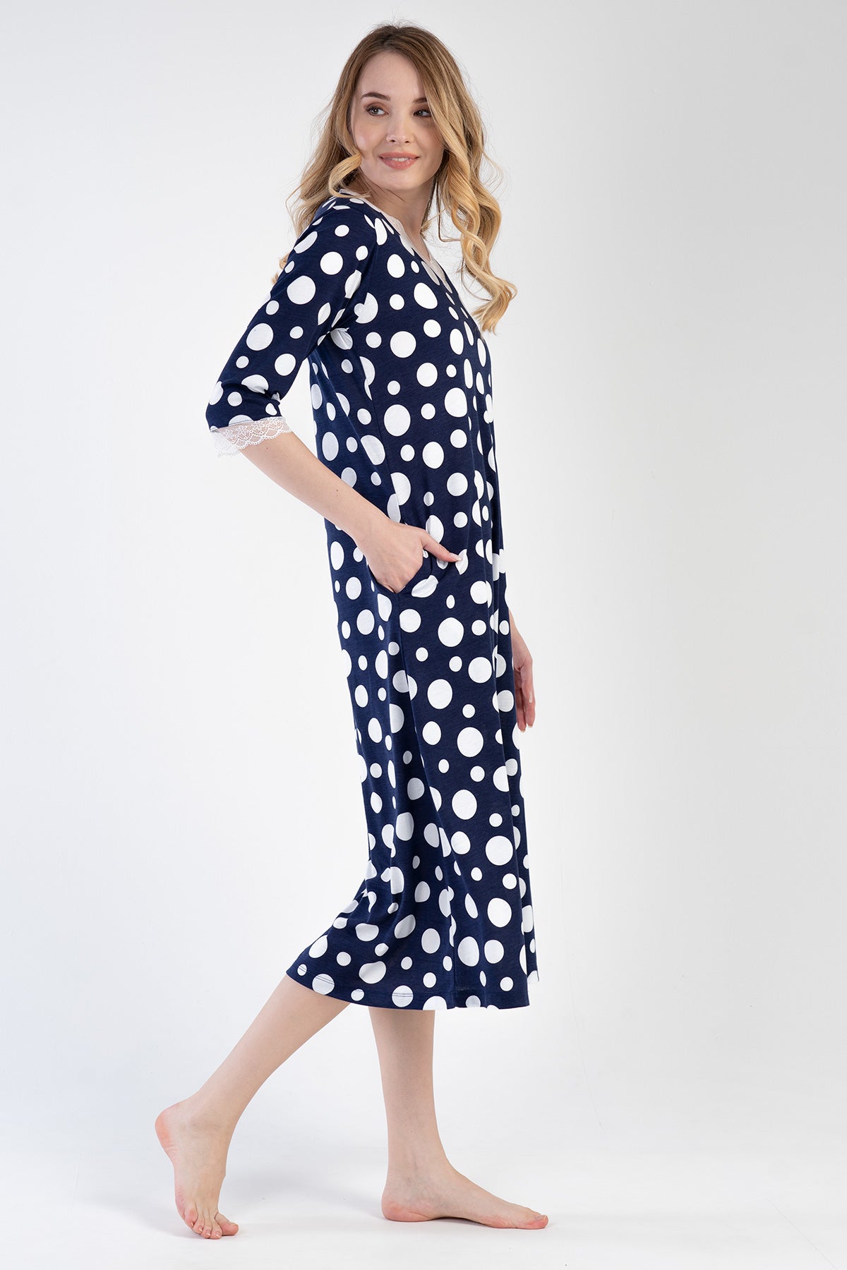 Woman Modal Indigo V Neck Pocket Detail Dress