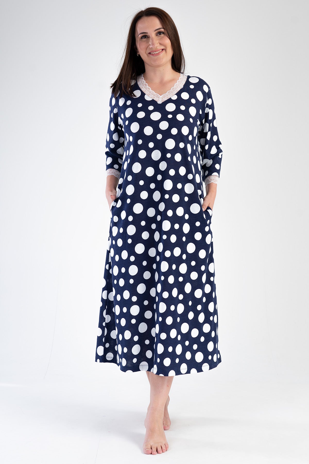 Woman Modal Big Size Indigo V Neck Dress