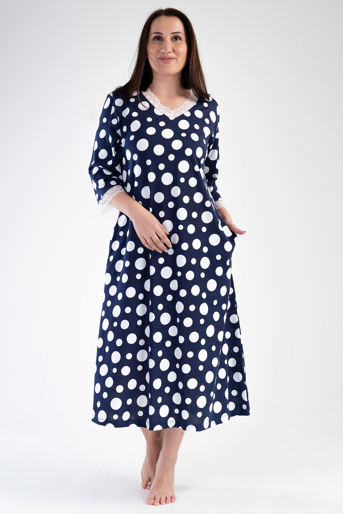 Woman Modal Big Size Indigo V Neck Dress
