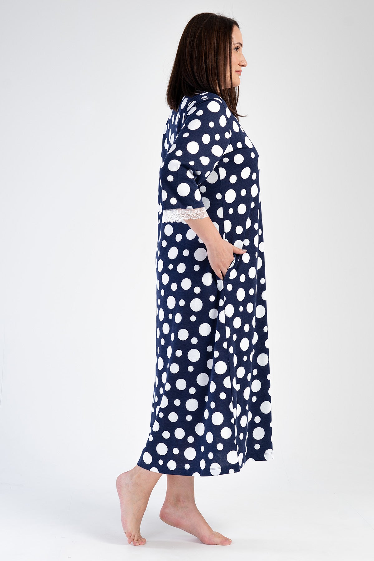 Woman Modal Big Size Indigo V Neck Dress