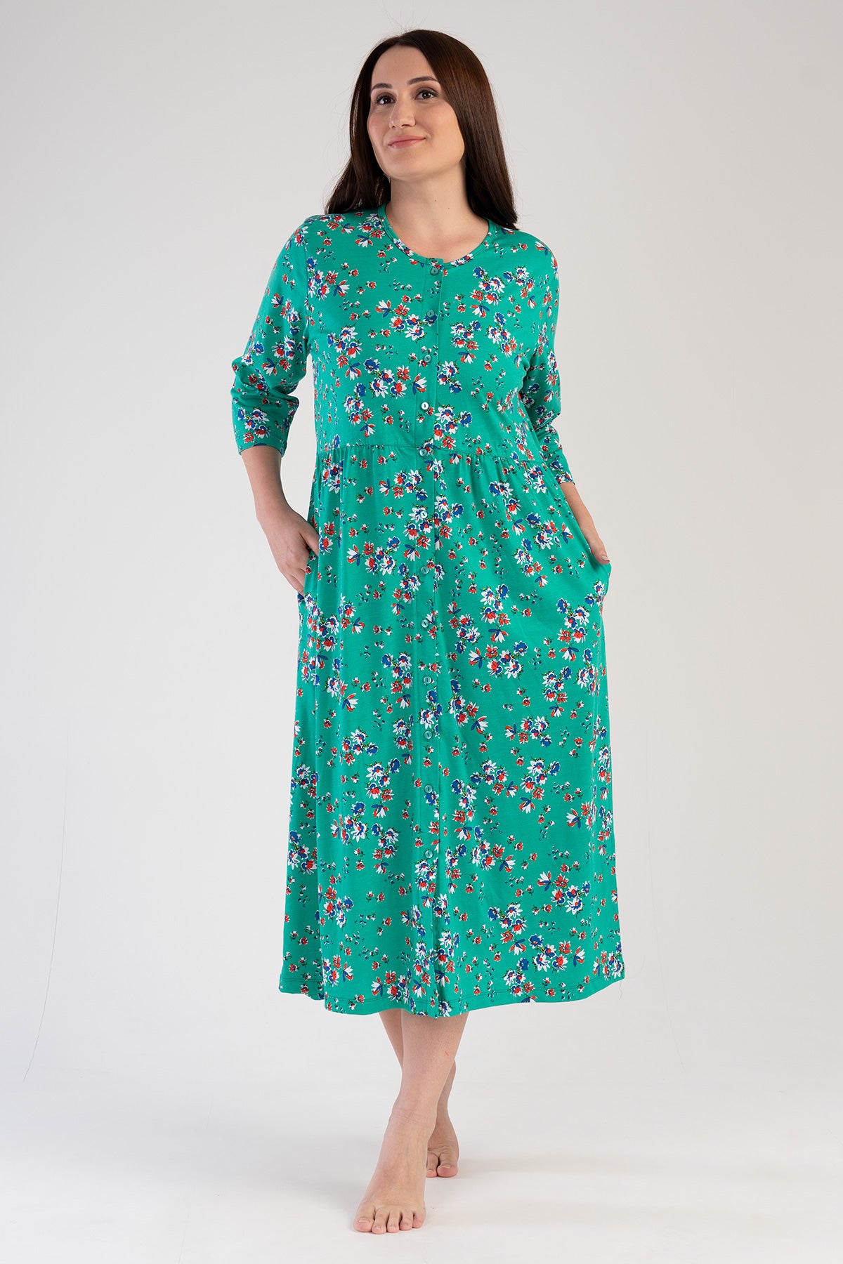 Woman Modal Big Size Green Pocket Detail Dress