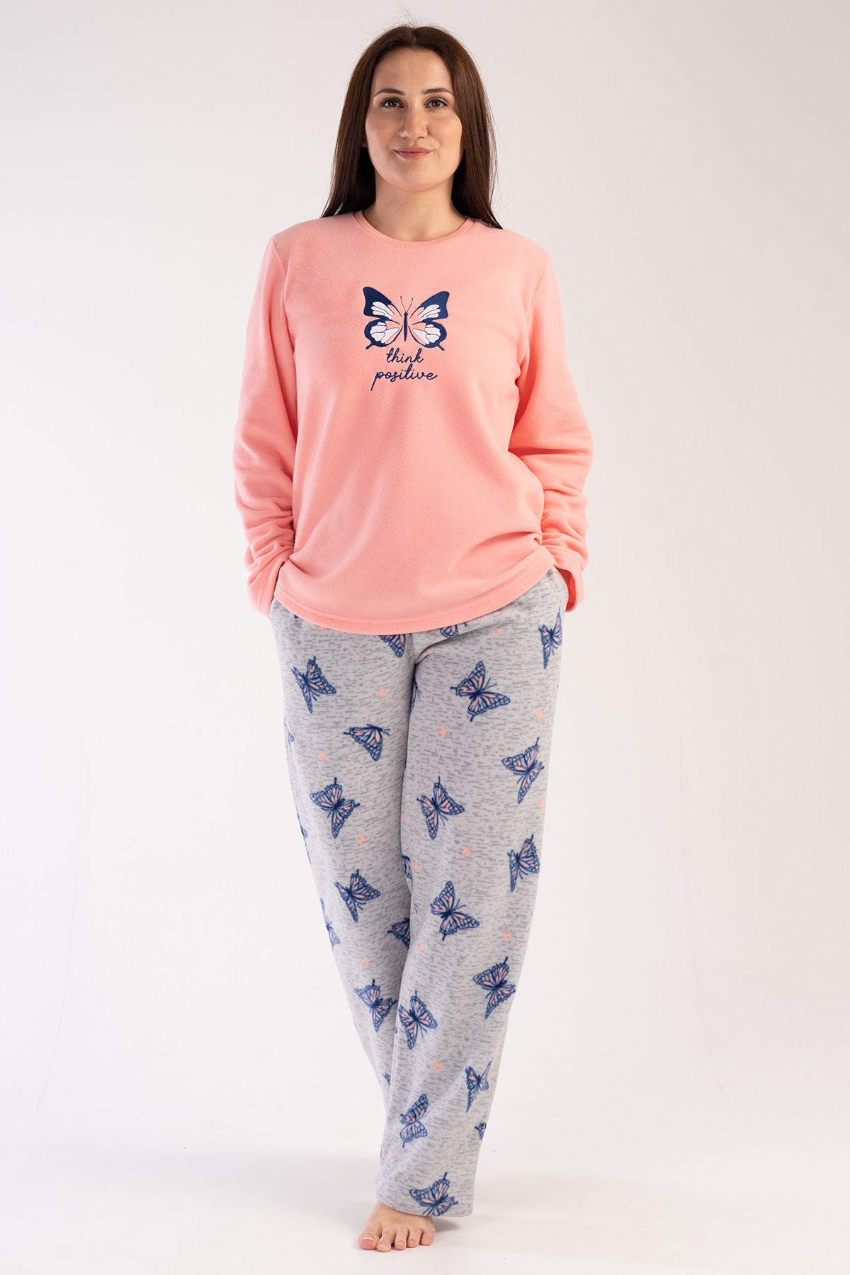 KADIN POLAR XXL O YAKA UZUN KOL ETEGI OVAL CEPLI PIJAMA TAKIM