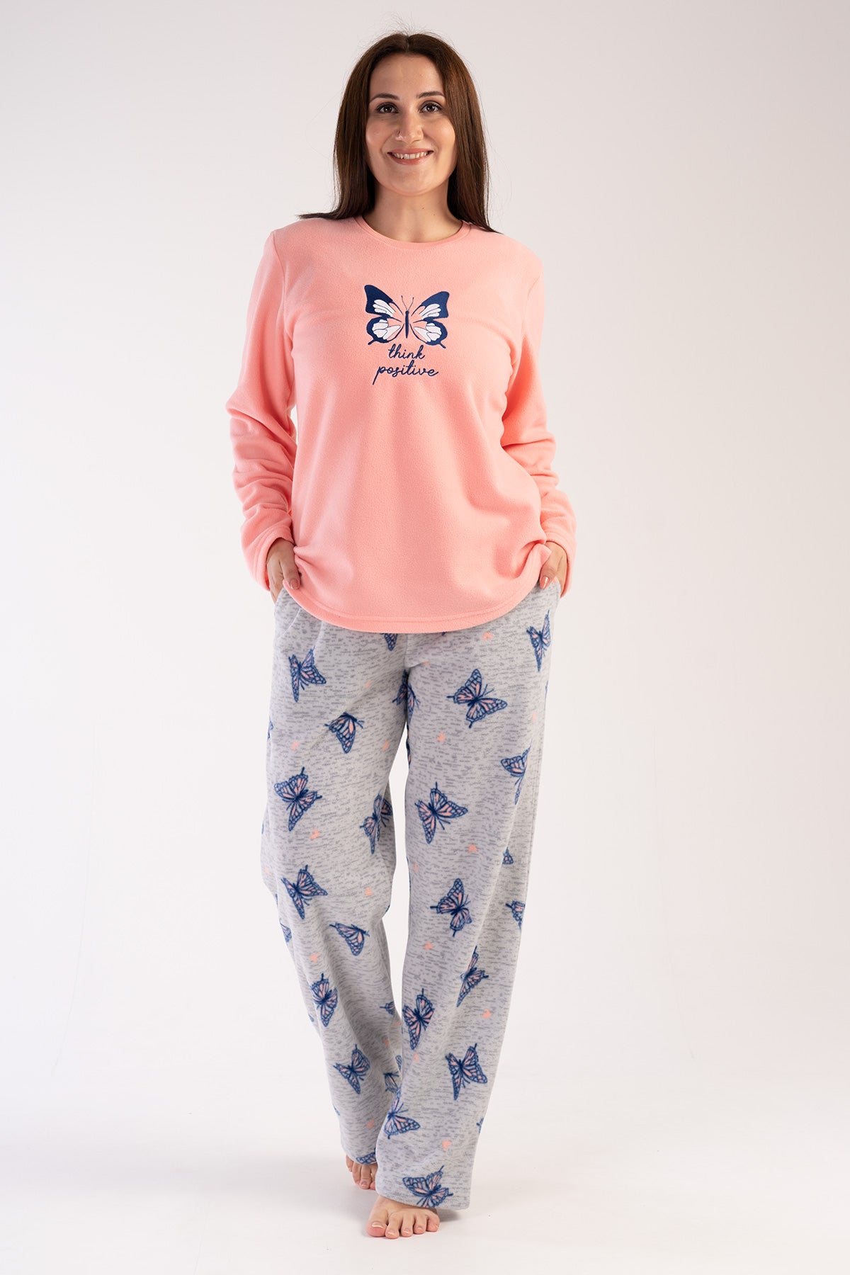 KADIN POLAR XXL O YAKA UZUN KOL ETEGI OVAL CEPLI PIJAMA TAKIM