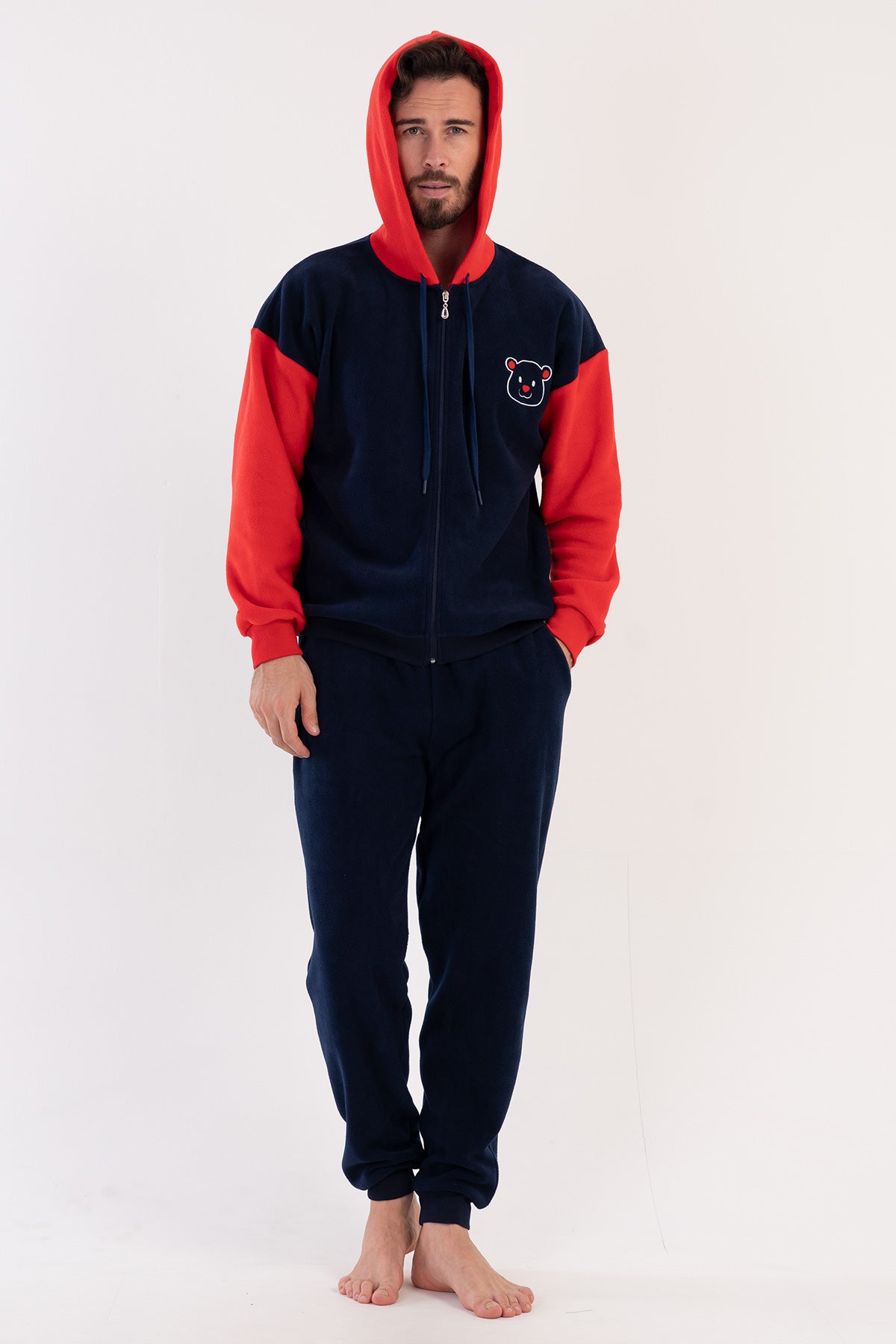 CEPLI ERKEK POLAR KAPSONLU FERMUARLI UZUN KOL CEPLI MANSETLI PIJAMA TAKIM