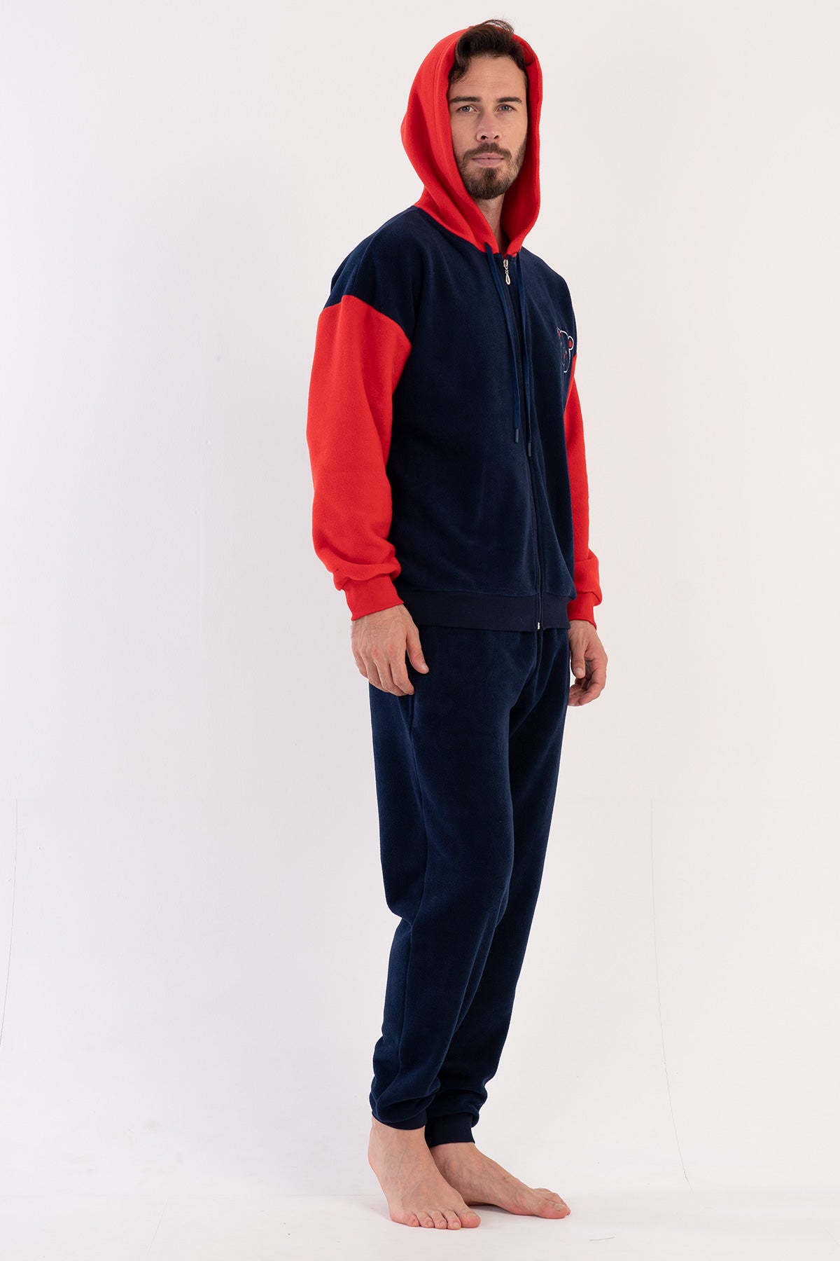 CEPLI ERKEK POLAR KAPSONLU FERMUARLI UZUN KOL CEPLI MANSETLI PIJAMA TAKIM
