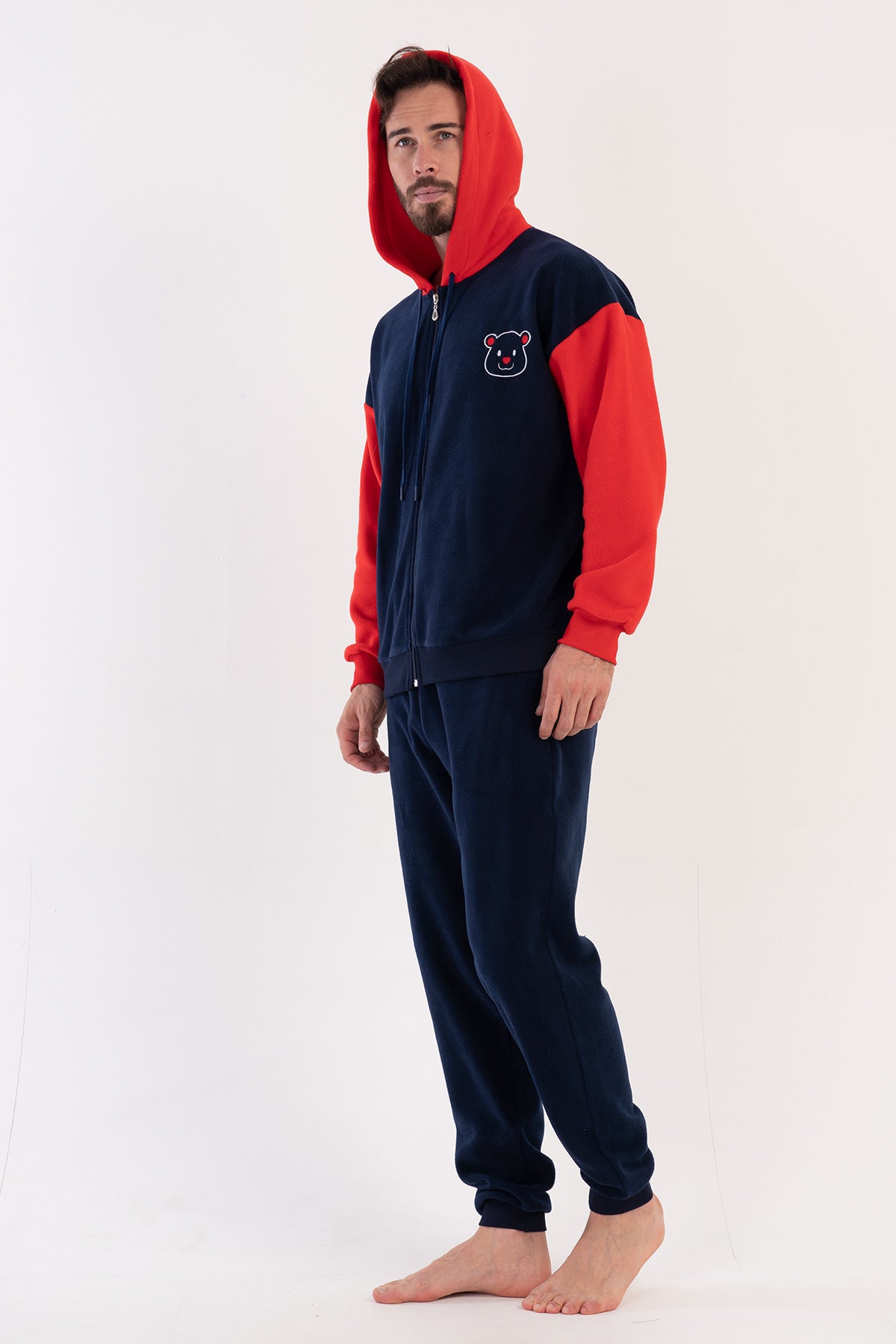 CEPLI ERKEK POLAR KAPSONLU FERMUARLI UZUN KOL CEPLI MANSETLI PIJAMA TAKIM