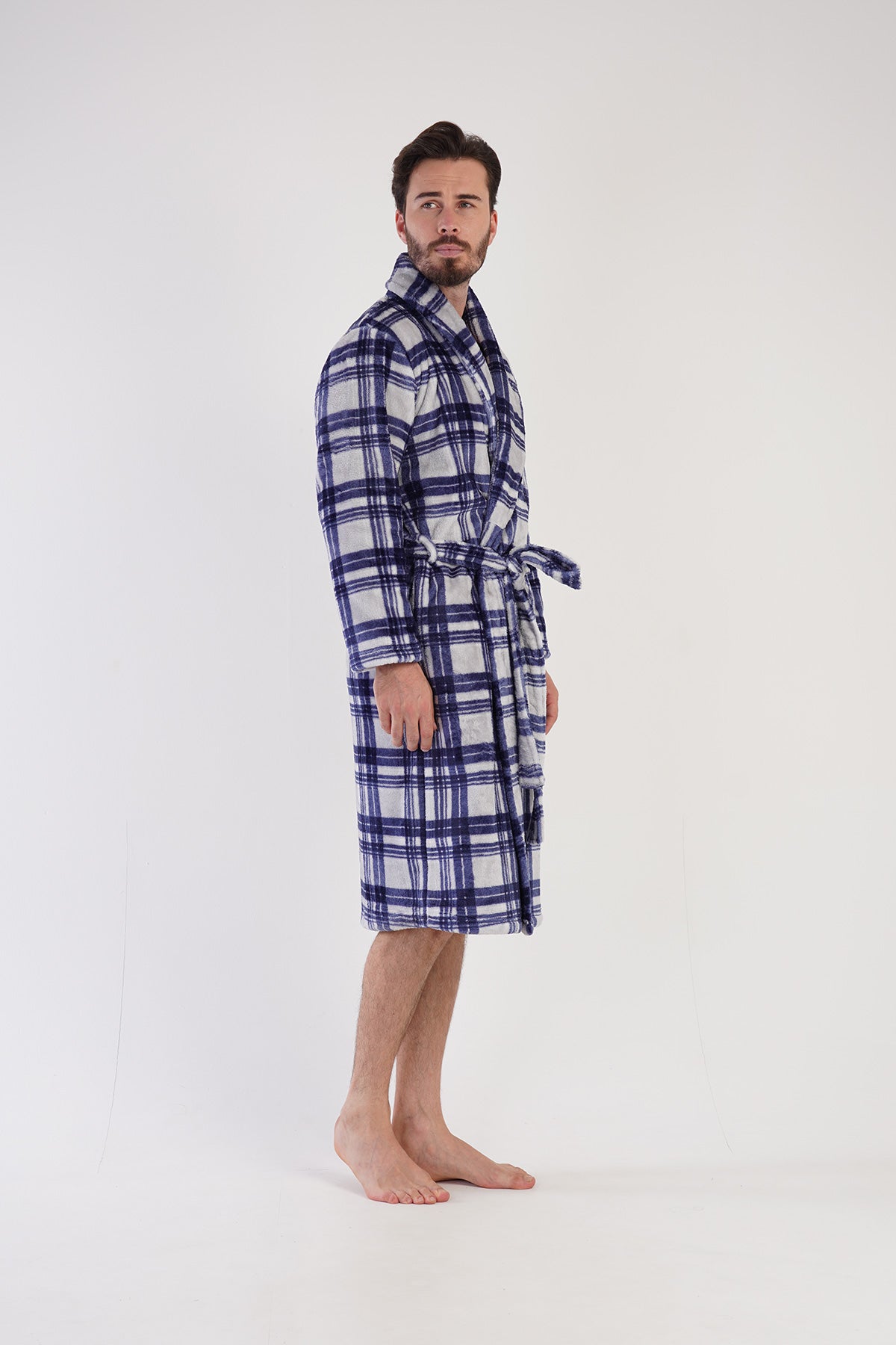 Man Soft Fleece Plaid Dressing Gown
