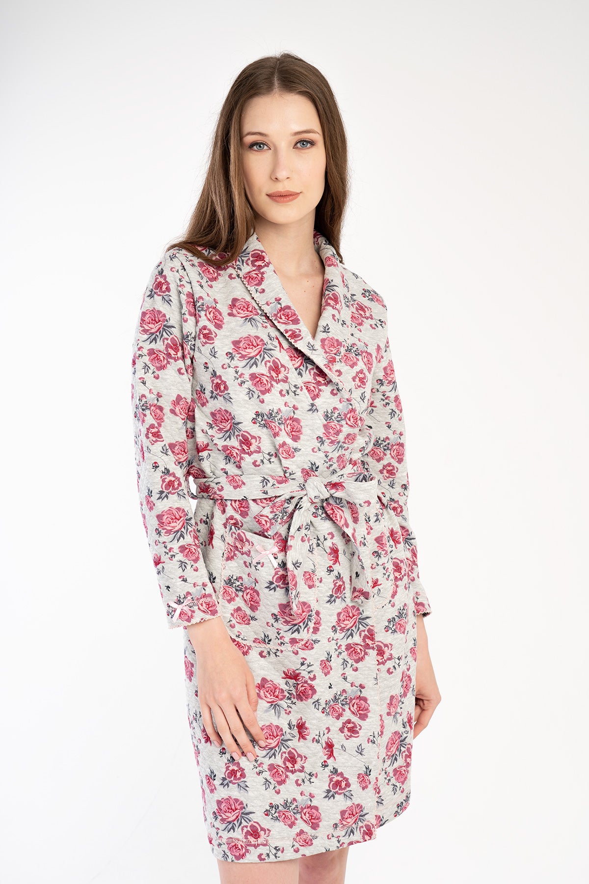 Woman Quilting Flowy Dressing Gown