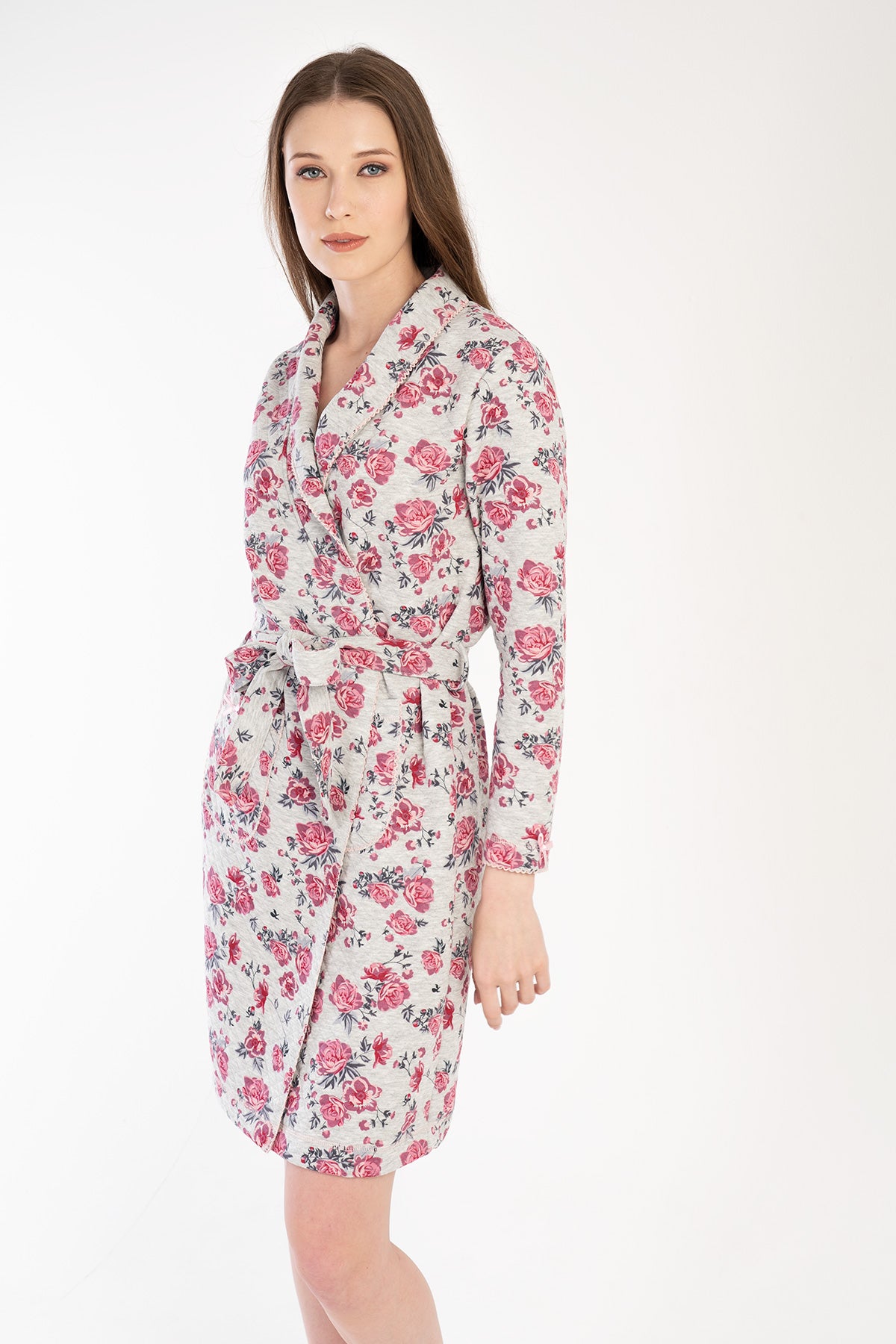 Woman Quilting Flowy Dressing Gown