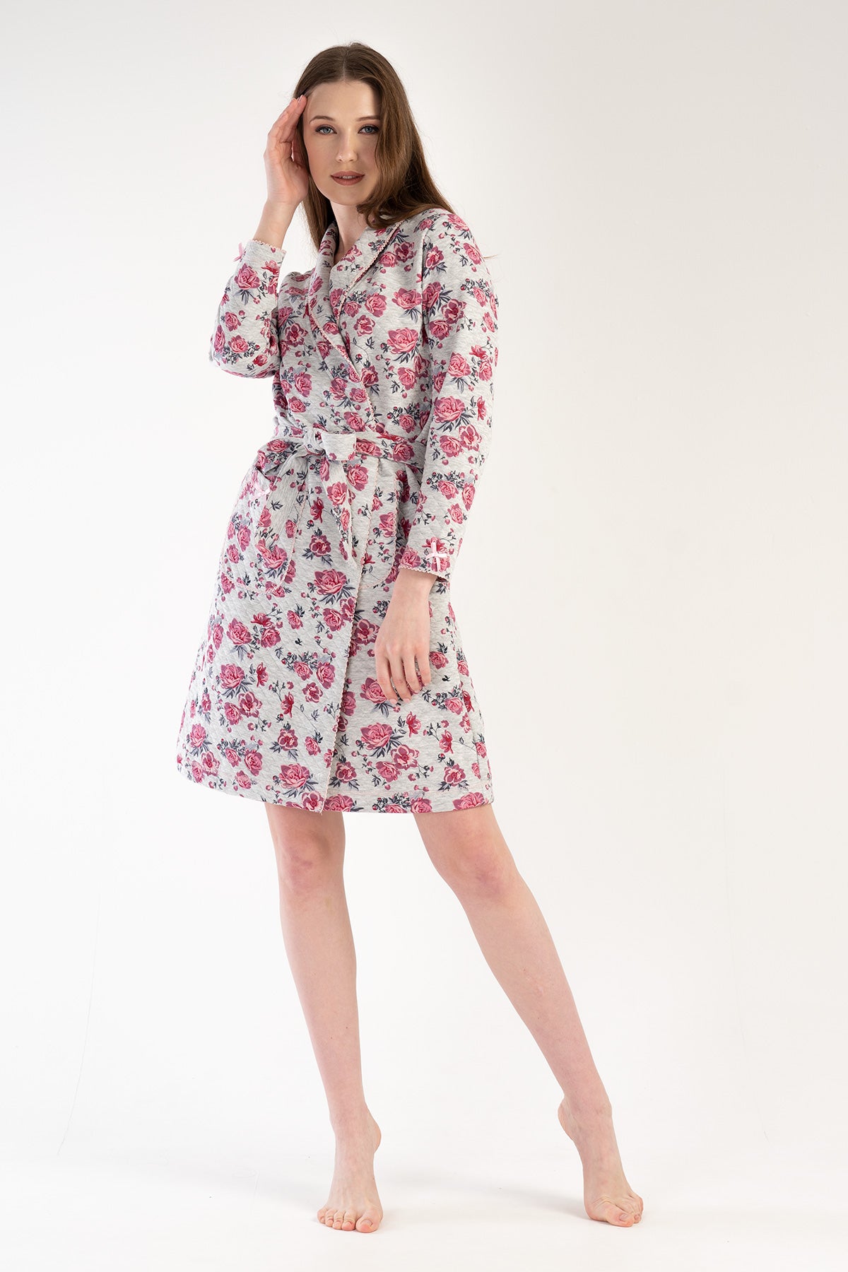 Woman Quilting Flowy Dressing Gown