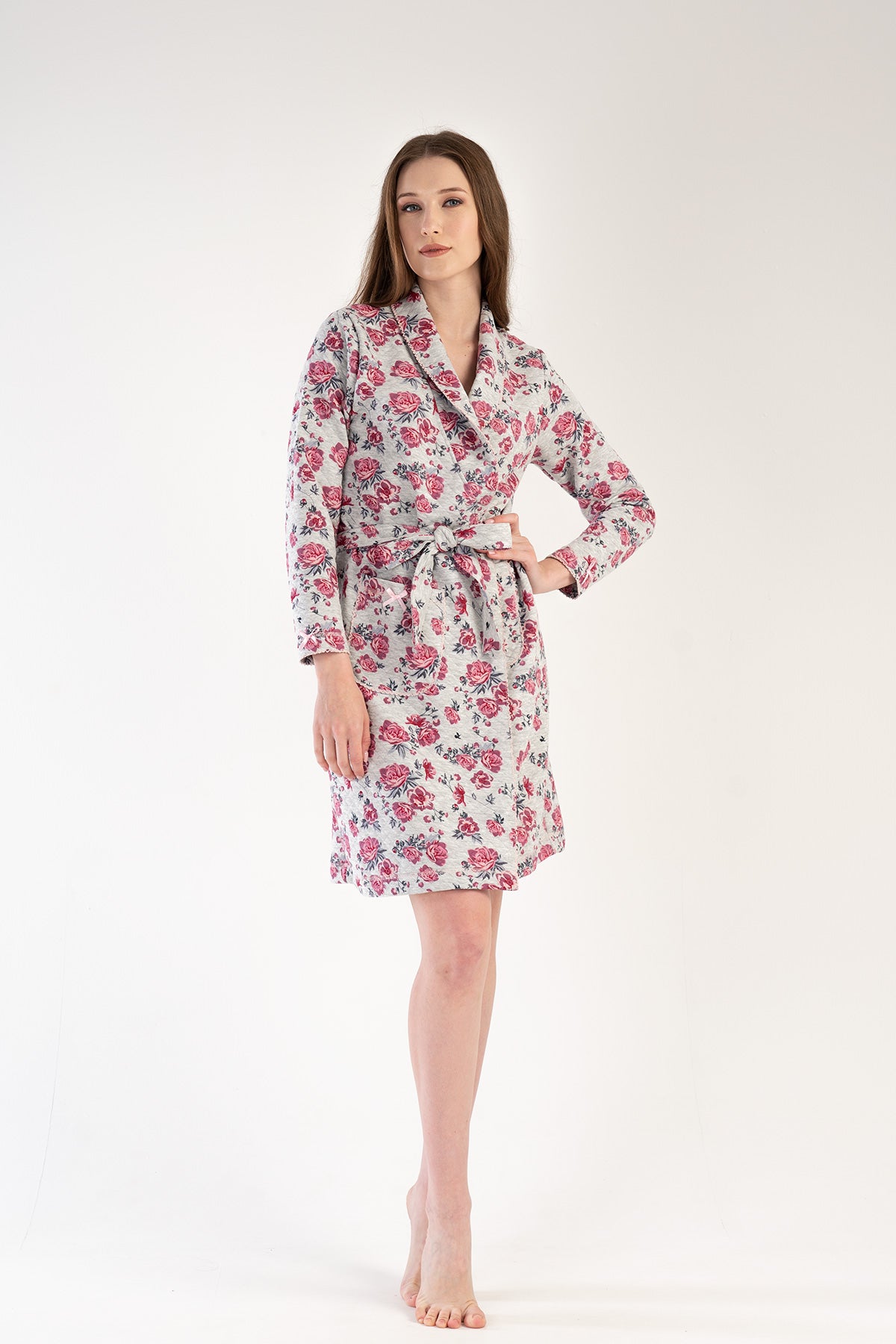 Woman Quilting Flowy Dressing Gown