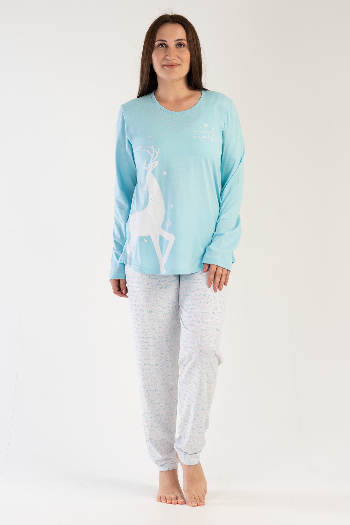 Woman Big Size Crystal Blue Pyjama Set