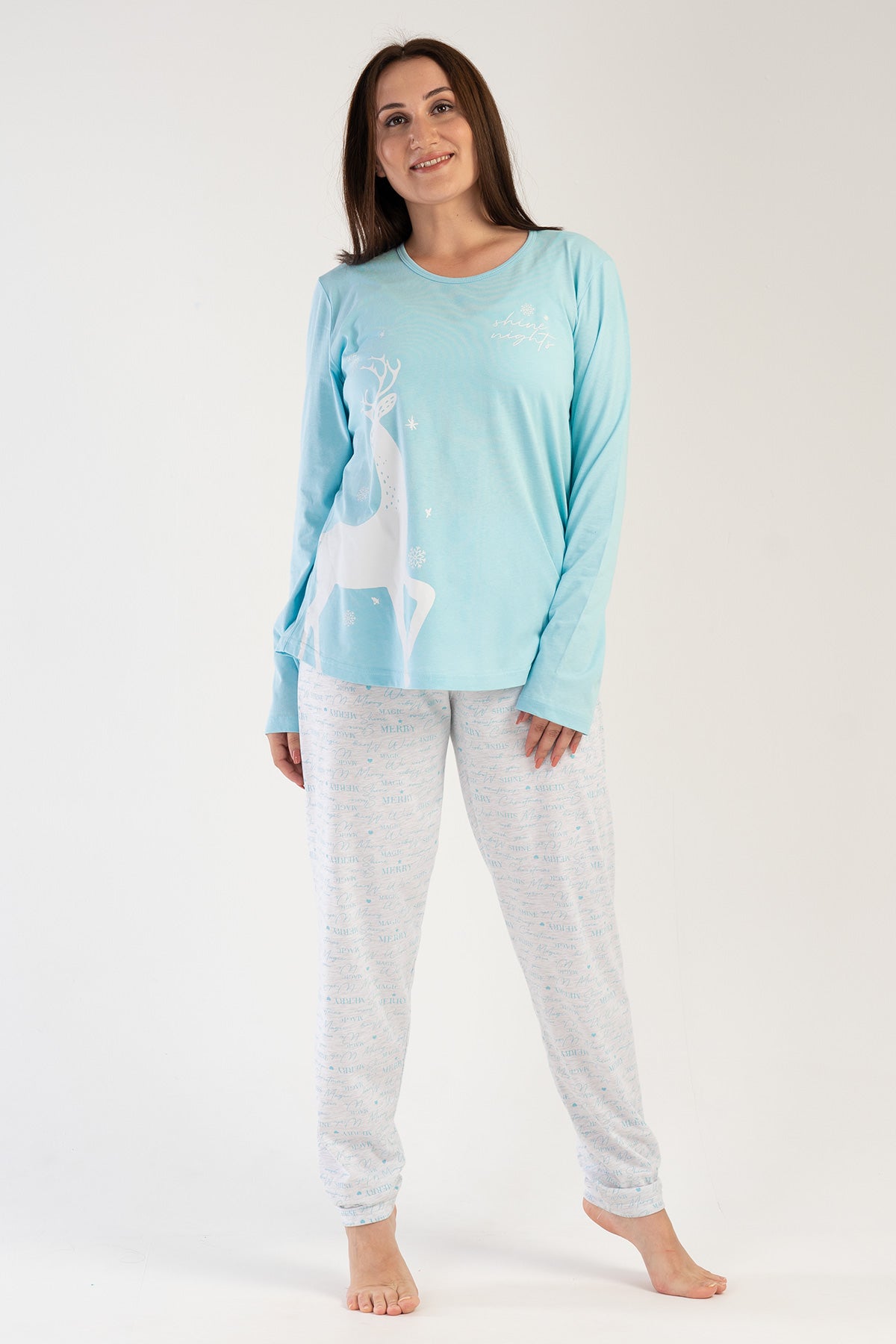 Woman Big Size Crystal Blue Pyjama Set