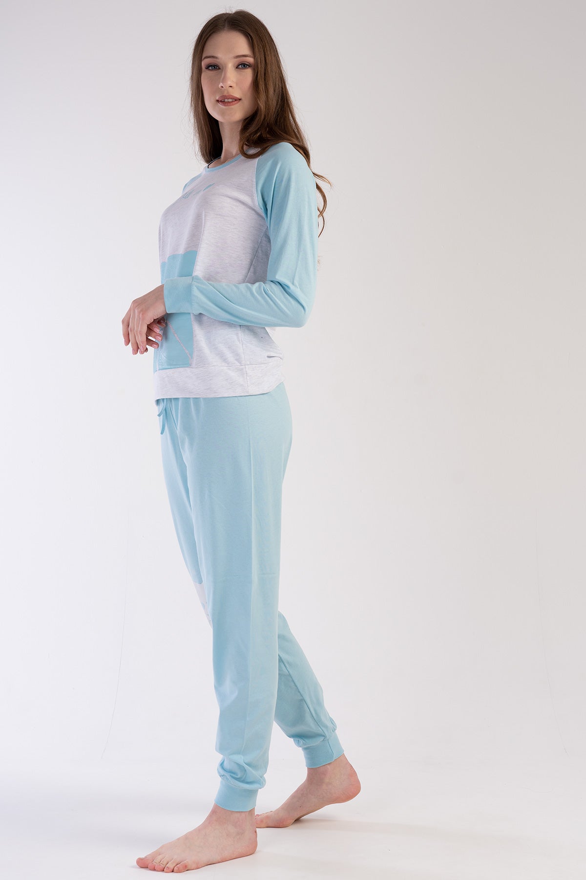 KADIN P.SUPREM O YAKA REGLAN UZUN KOL MANSETLI PIJAMA TAKIM