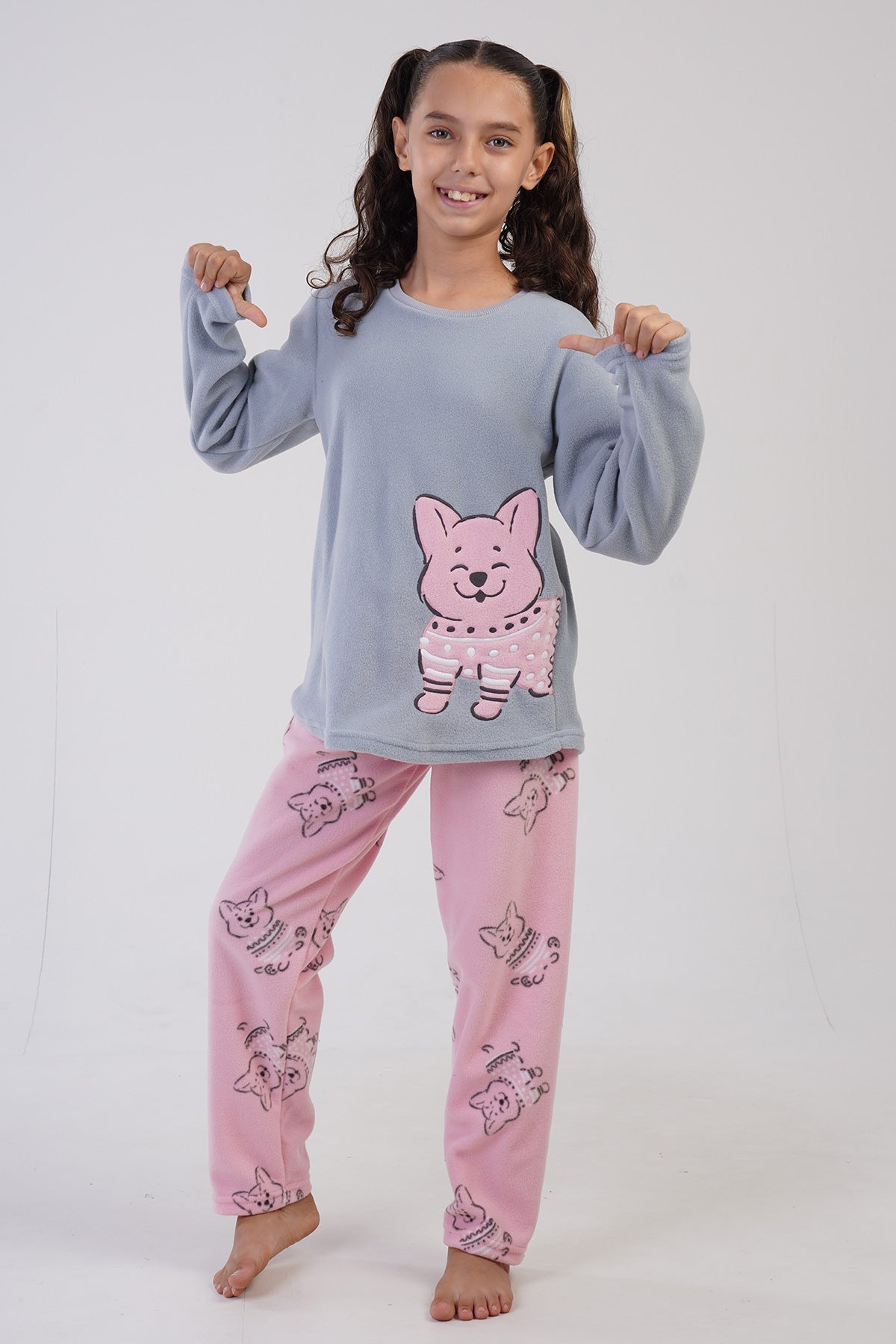 KIZ COCUK POLAR O YAKA UZUN KOL ETEGI OVAL PIJAMA TAKIM(7-8/13-14)