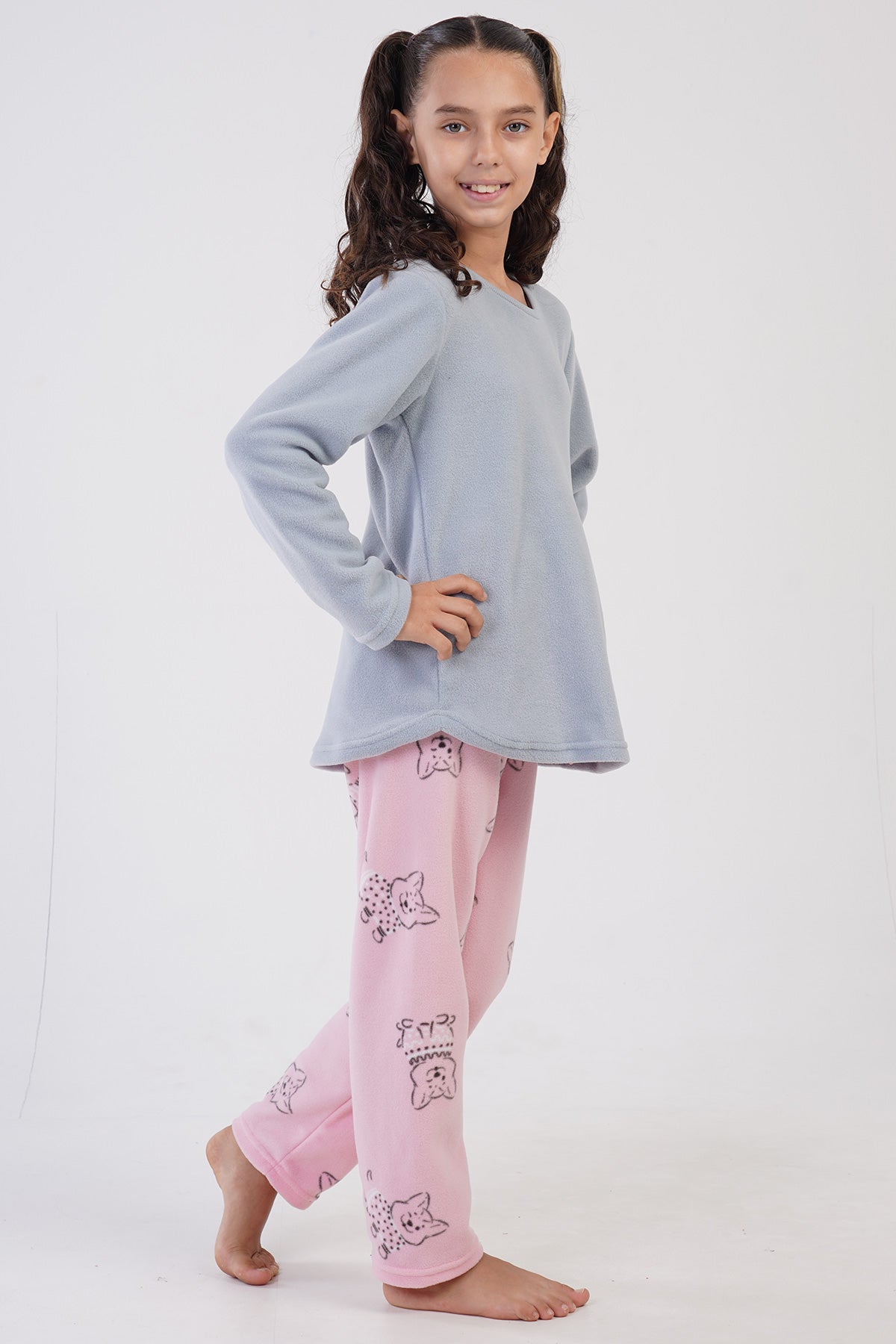 KIZ COCUK POLAR O YAKA UZUN KOL ETEGI OVAL PIJAMA TAKIM(7-8/13-14)