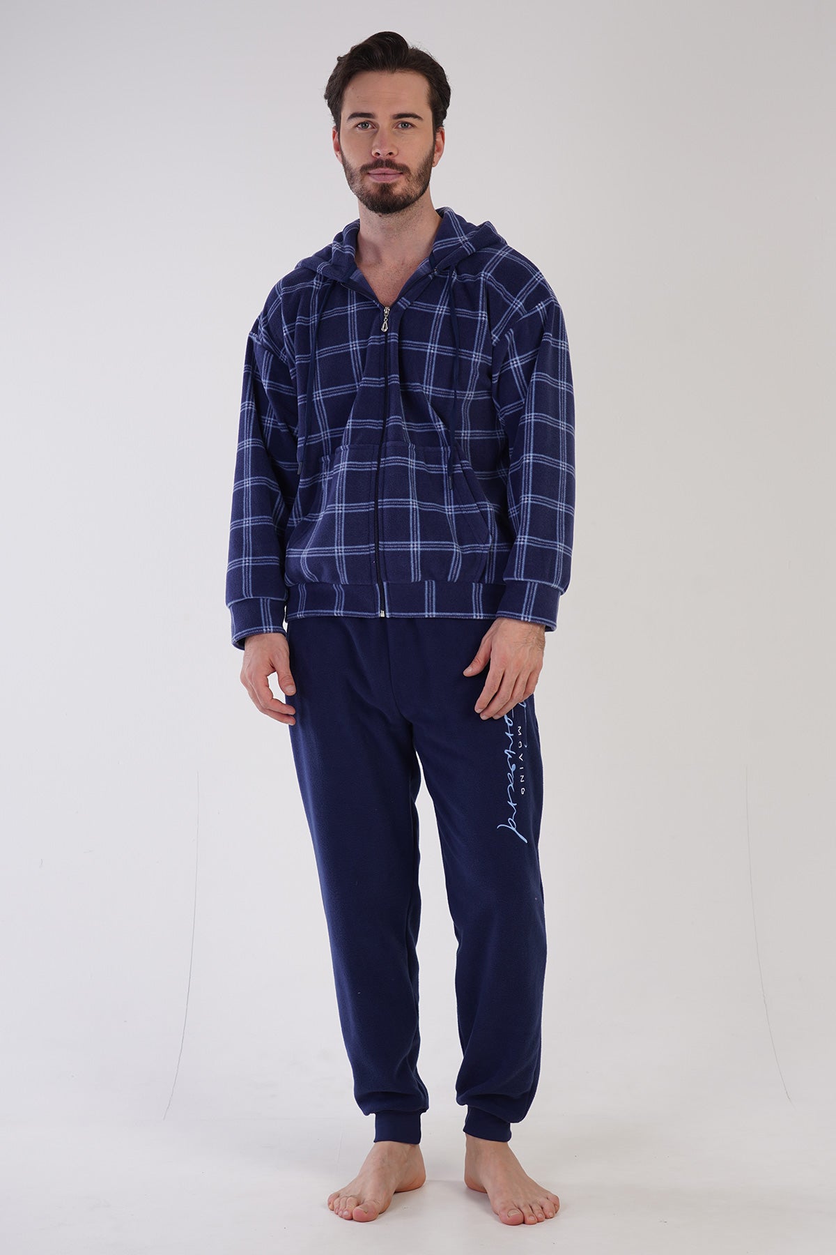 CEPLI ERKEK POLAR KAPSONLU FERMUARLI MANSETLI PIJAMA TAKIM