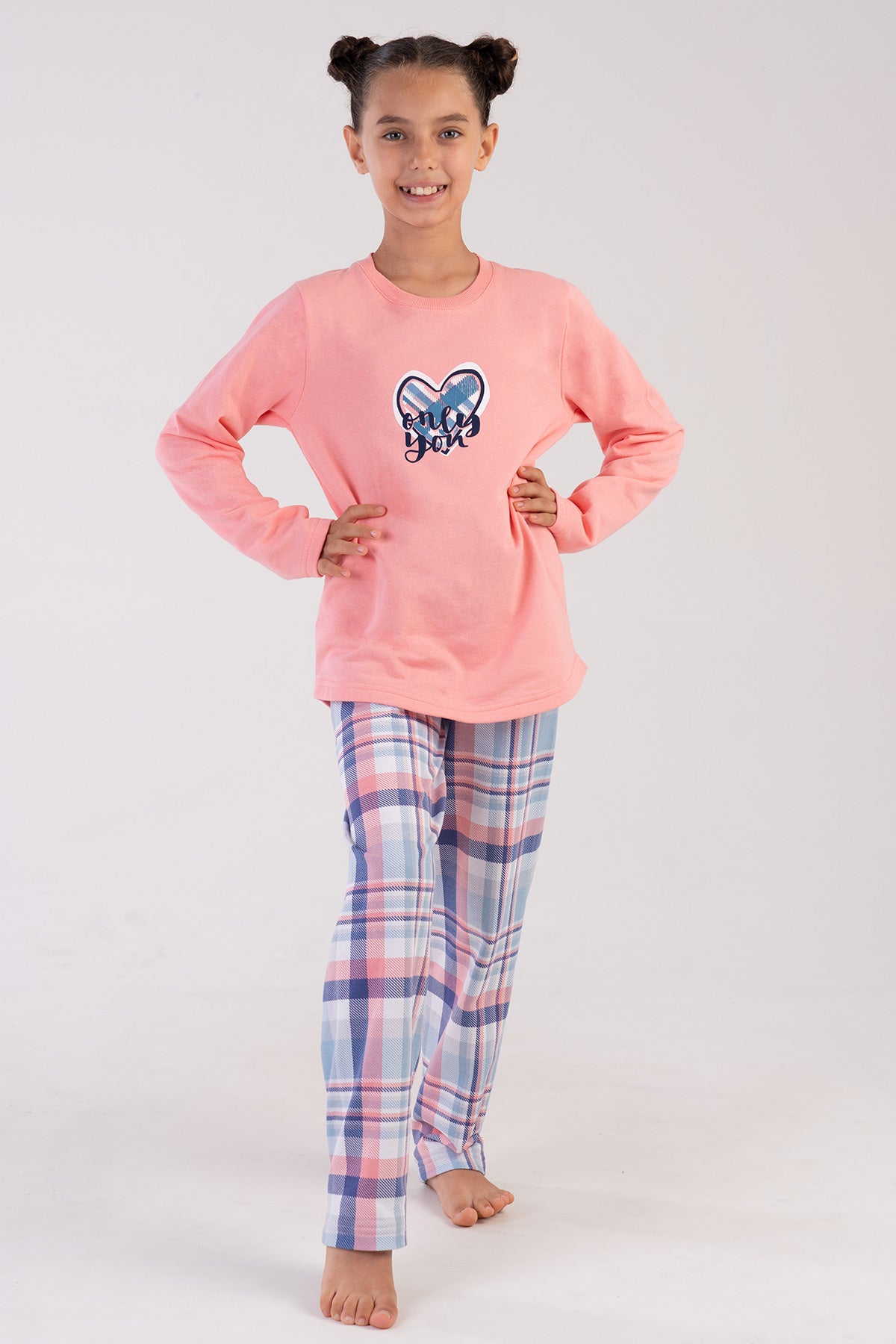 KIZ COCUK 2IPLIK O YAKA UZUN KOL ETEGI OVAL PIJAMA TAKIM(7-8/13-14)