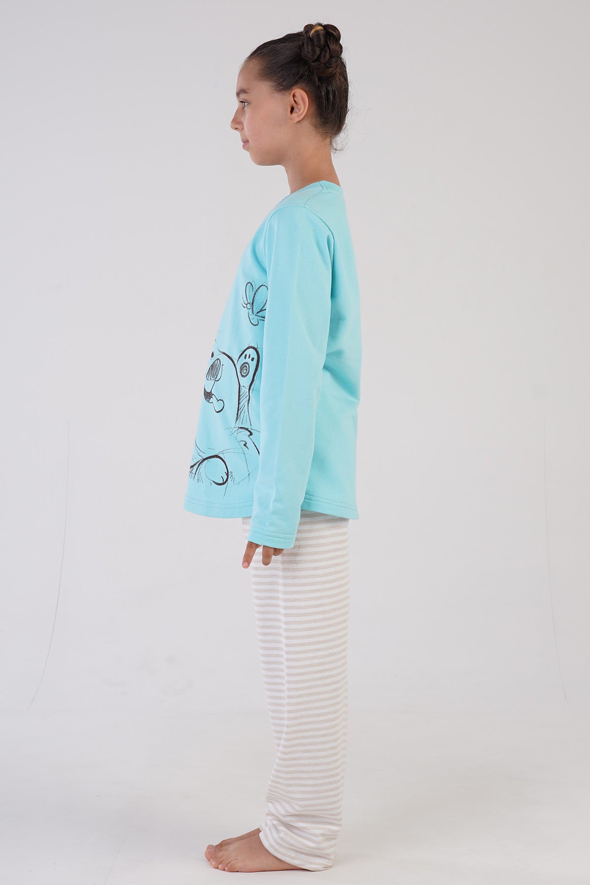 KIZ COCUK 2IPLIK O YAKA UZUN KOL ETEGI OVAL PIJAMA TAKIM(7-8/13-14)