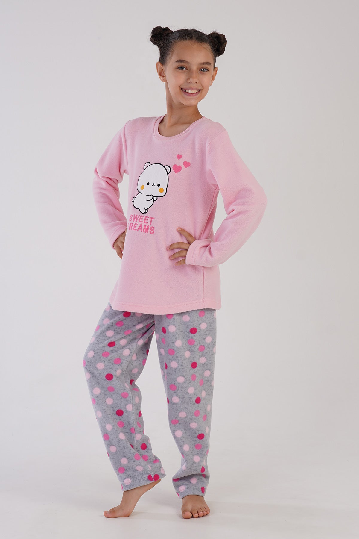 Kids' Fleece Colorful Polka Dot Pyjama Set