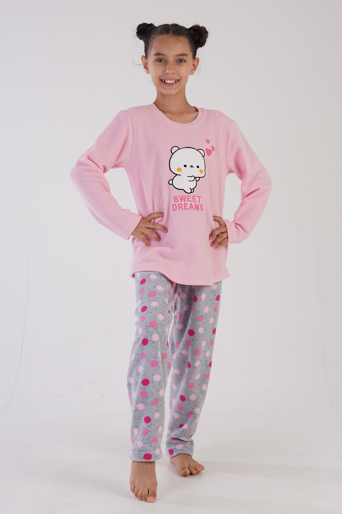 Kids' Fleece Colorful Polka Dot Pyjama Set