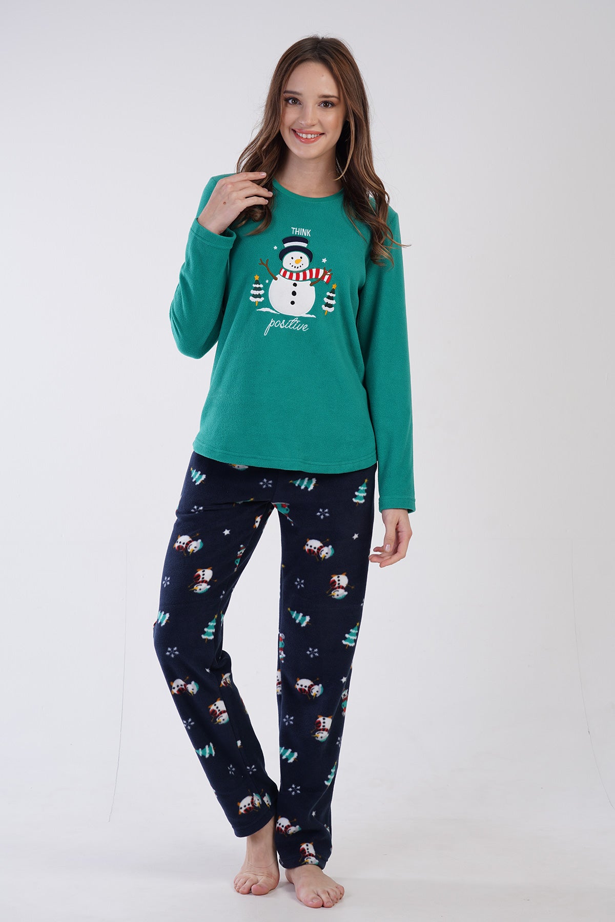 KADIN POLAR O YAKA UZUN KOL ETEGI OVAL CEPLI PIJAMA TAKIM