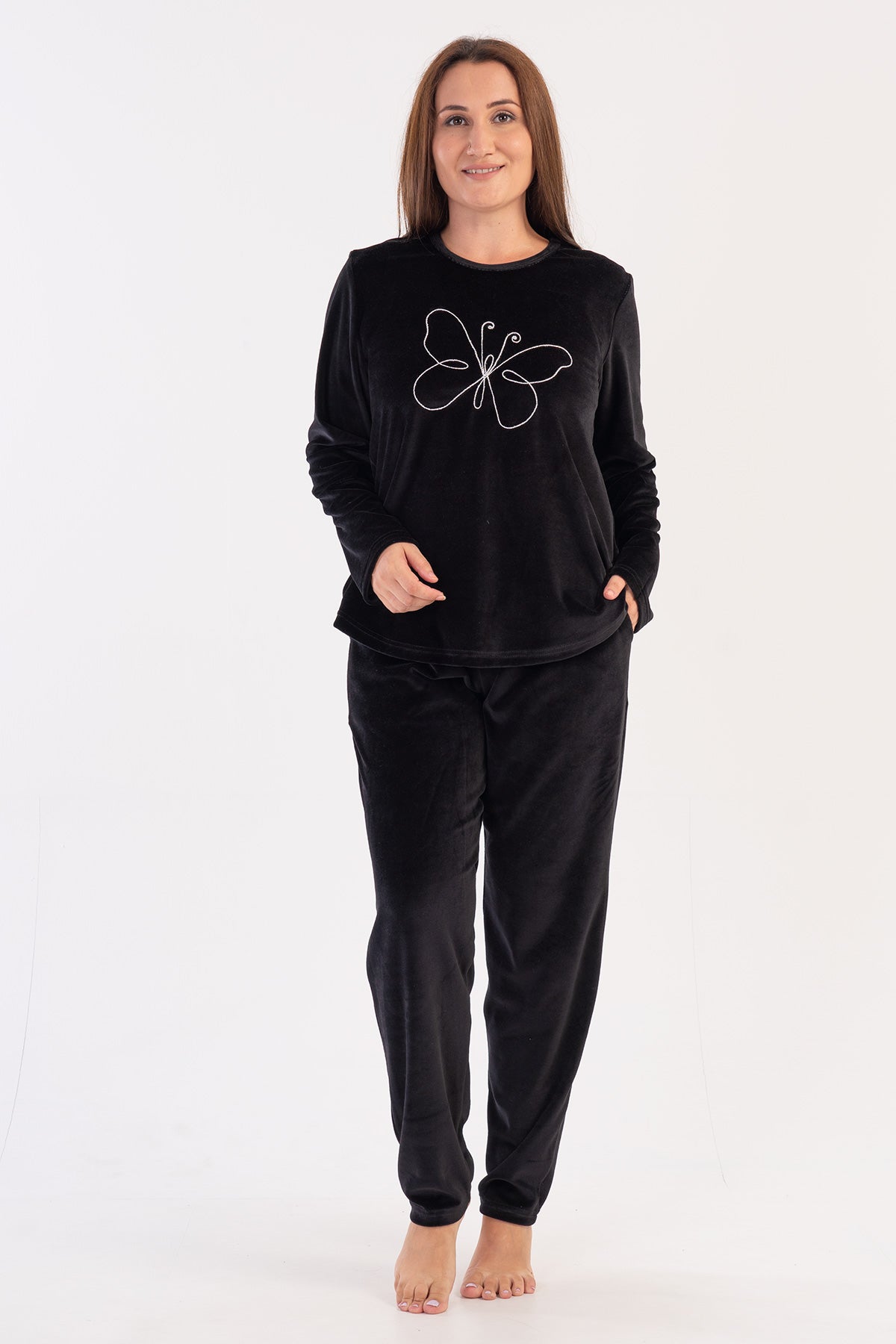 Woman Big Size Black Velvet Pyjama Set