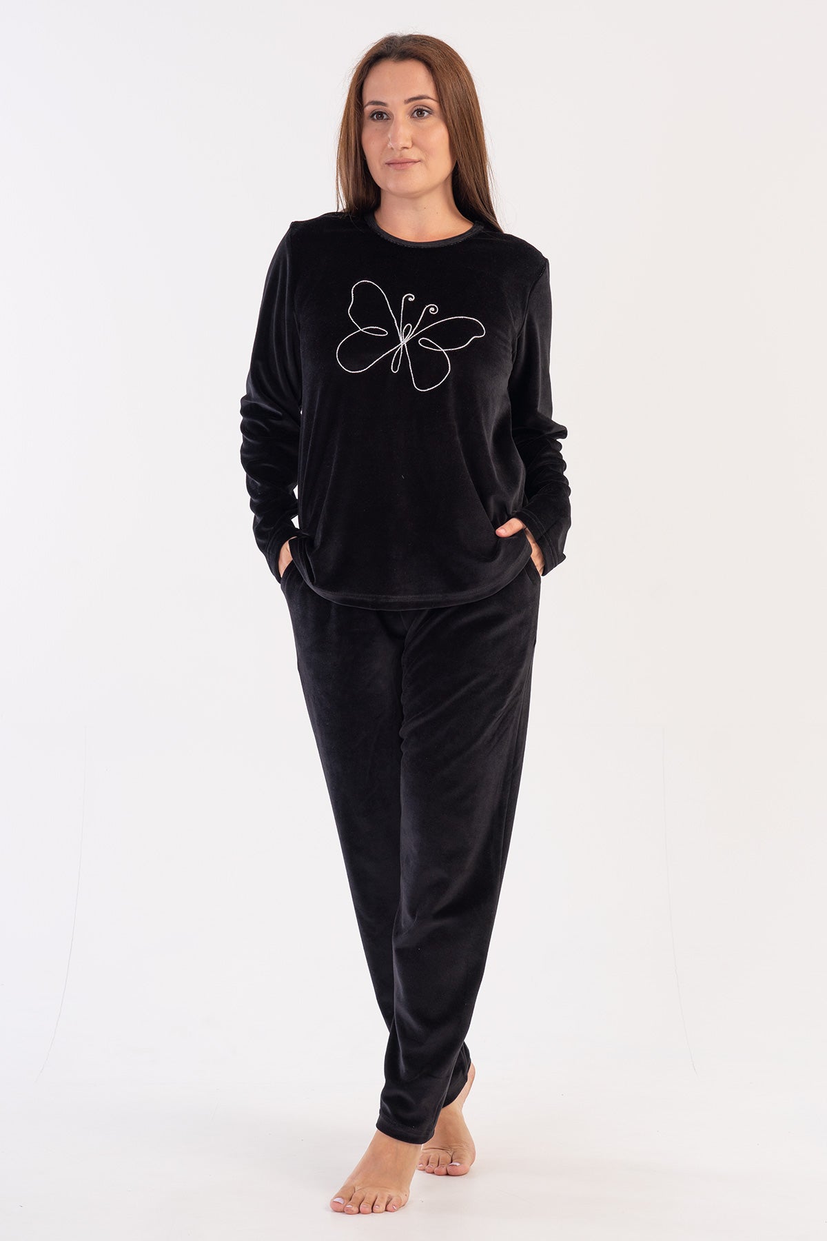 Woman Big Size Black Velvet Pyjama Set
