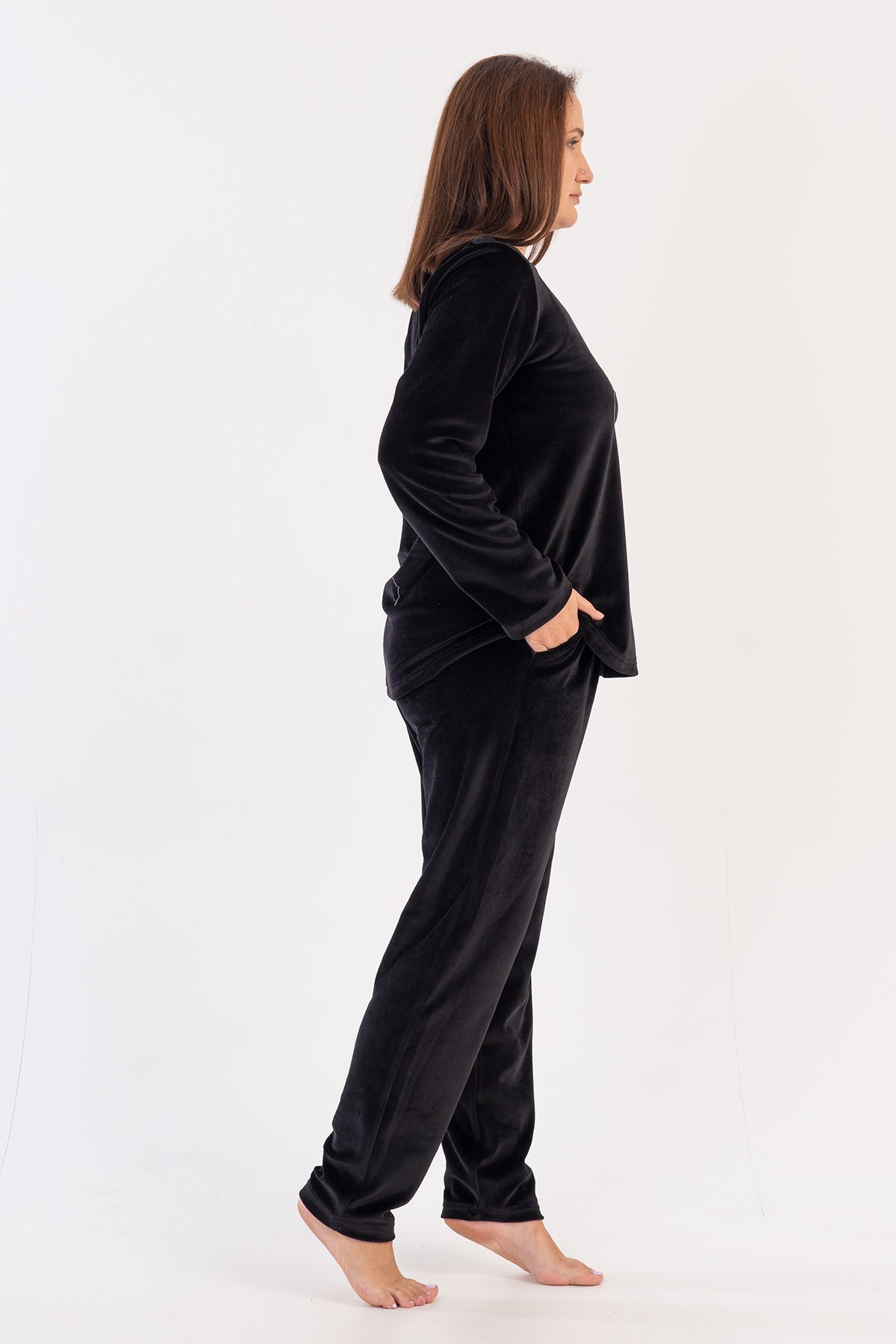 Woman Big Size Black Velvet Pyjama Set