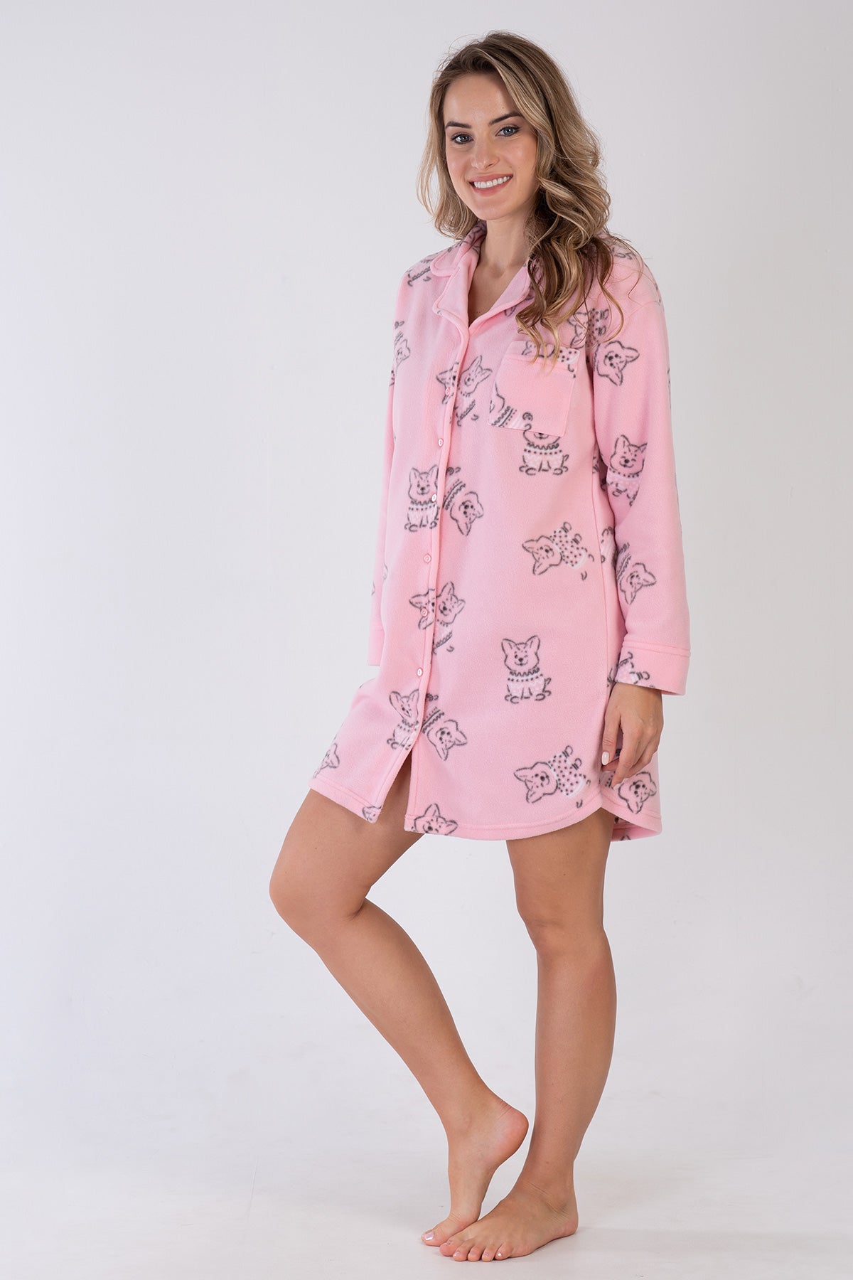 Woman Peny Fleece Buttoned Shirt Tunic