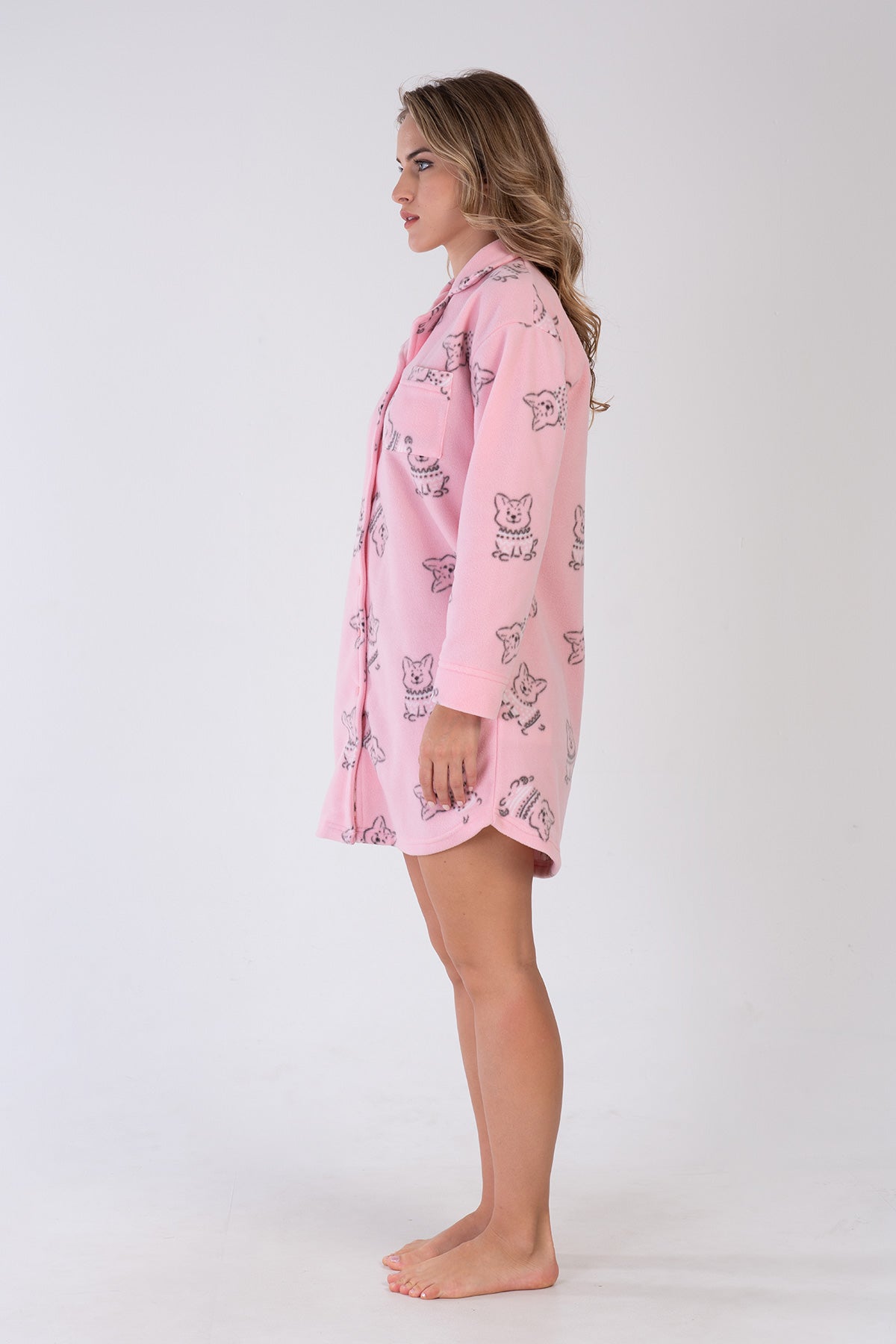 Woman Peny Fleece Buttoned Shirt Tunic