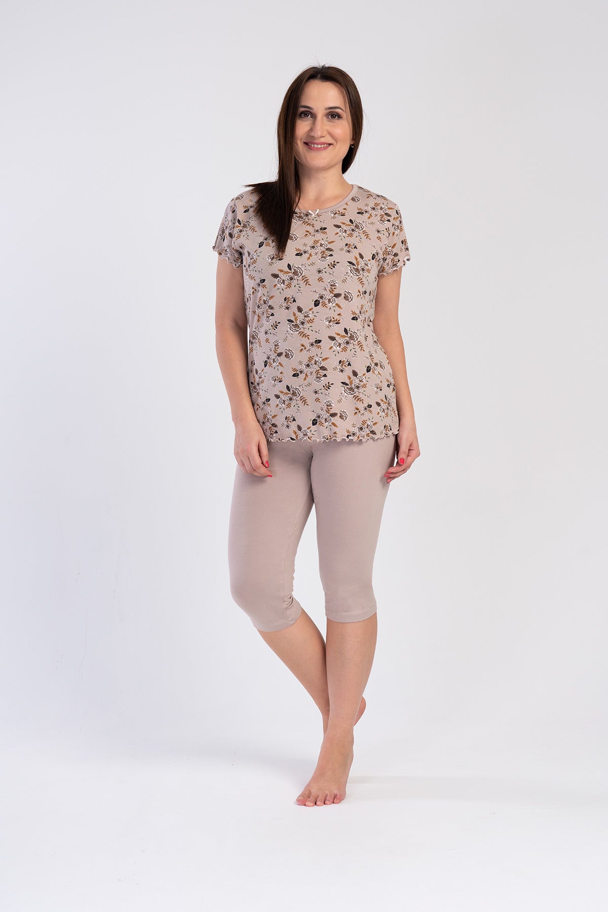 Woman Light Brown Viscon Big Size Capri Set