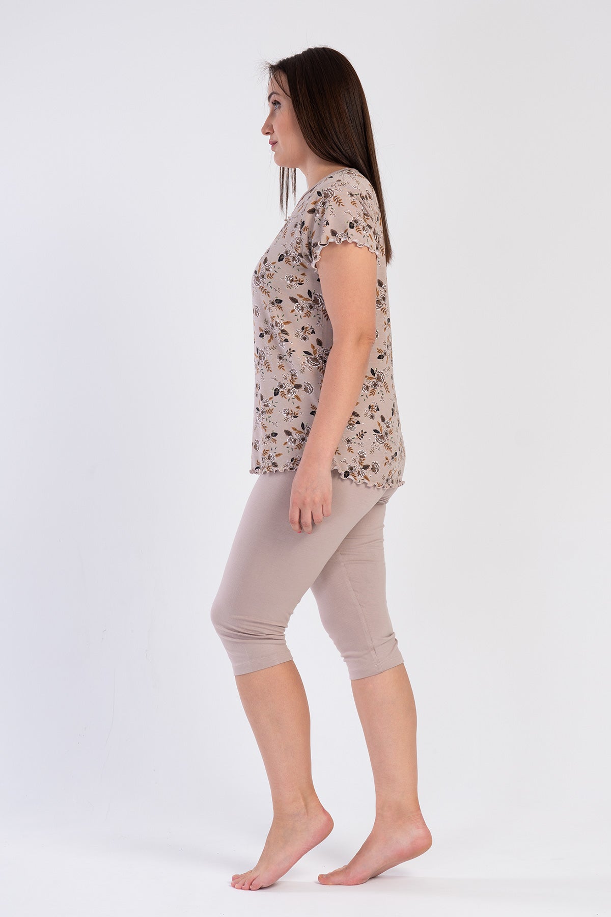 Woman Light Brown Viscon Big Size Capri Set