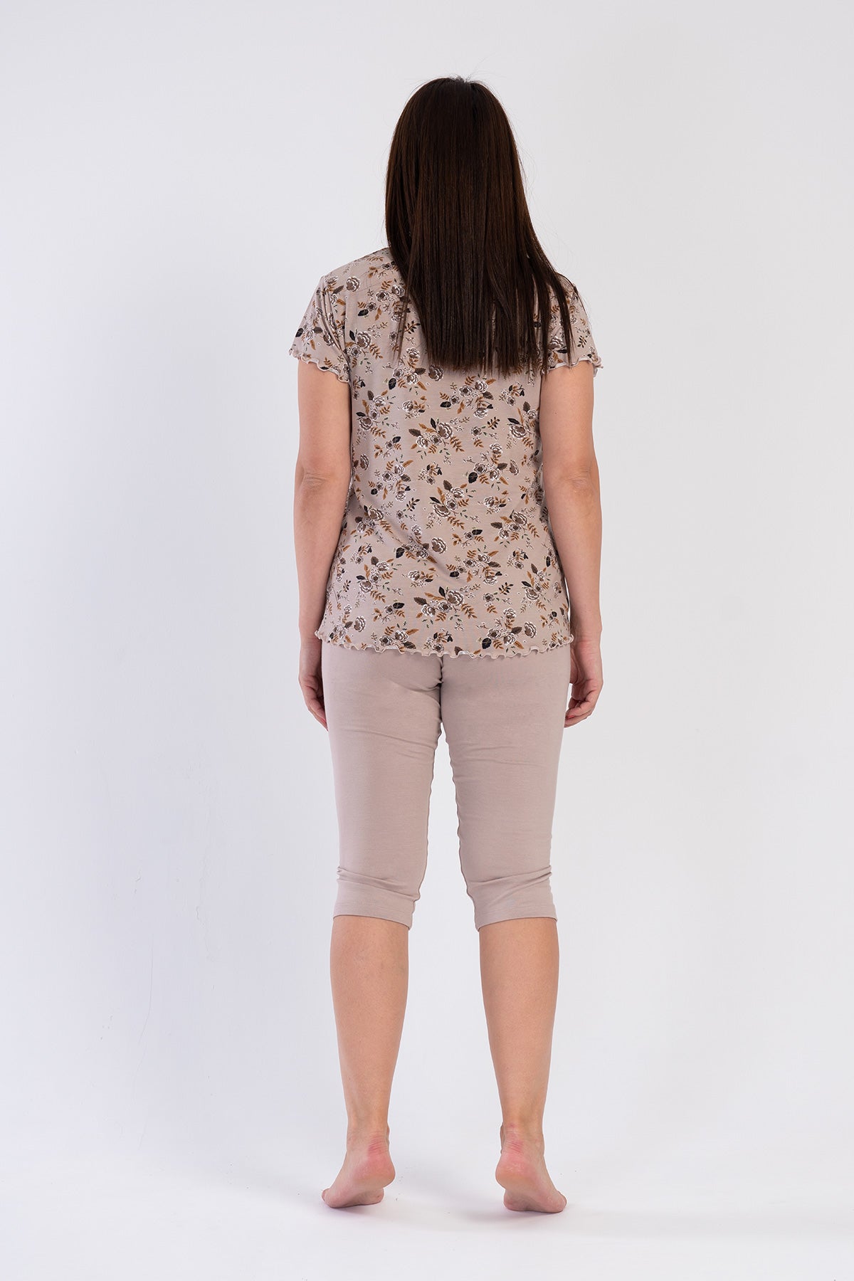 Woman Light Brown Viscon Big Size Capri Set