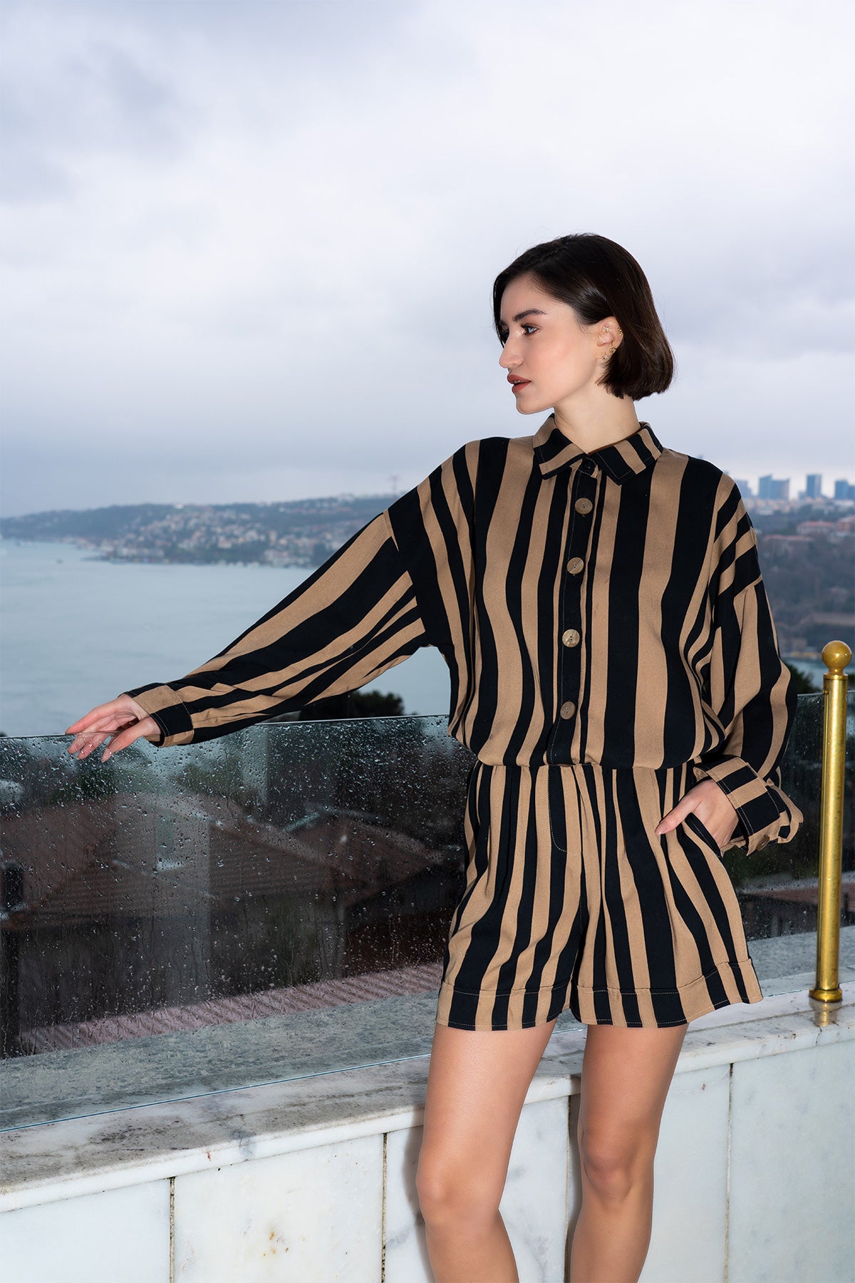 Woman Belmando Shirt Collar Line Short Set