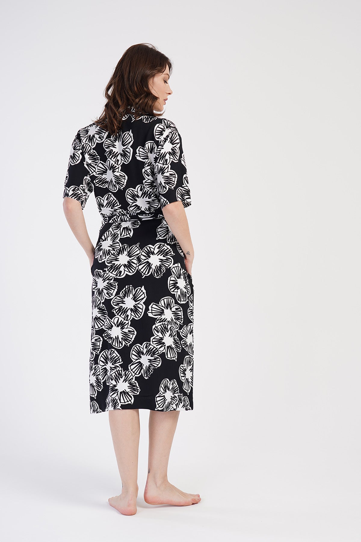 KADIN BELMANDO GOMLEK YAKA TAMAMI DUGMELI DOUBLE KISA KOL UZUN GOMLEK CEPLI TUNIK