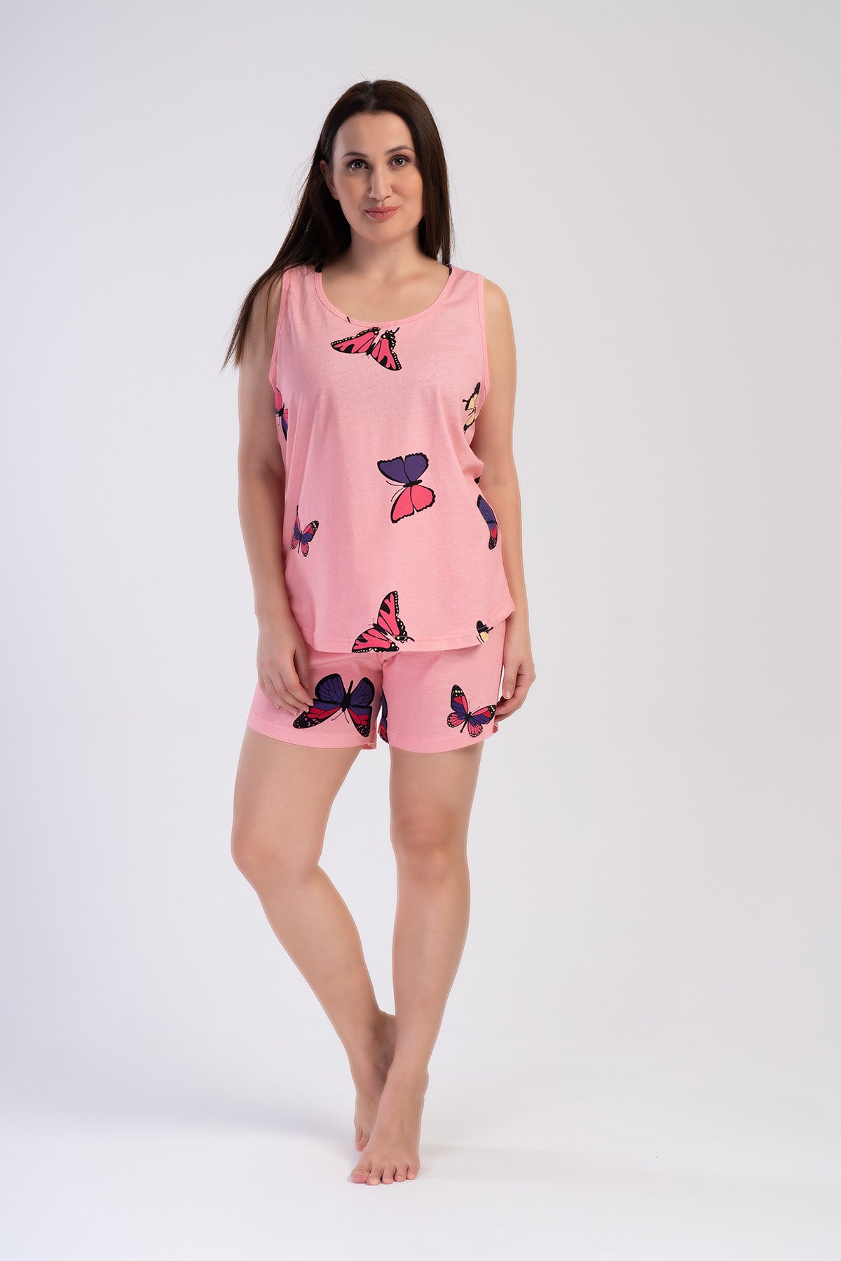 Woman Pink Butterfly Big Size Supreme Short Set