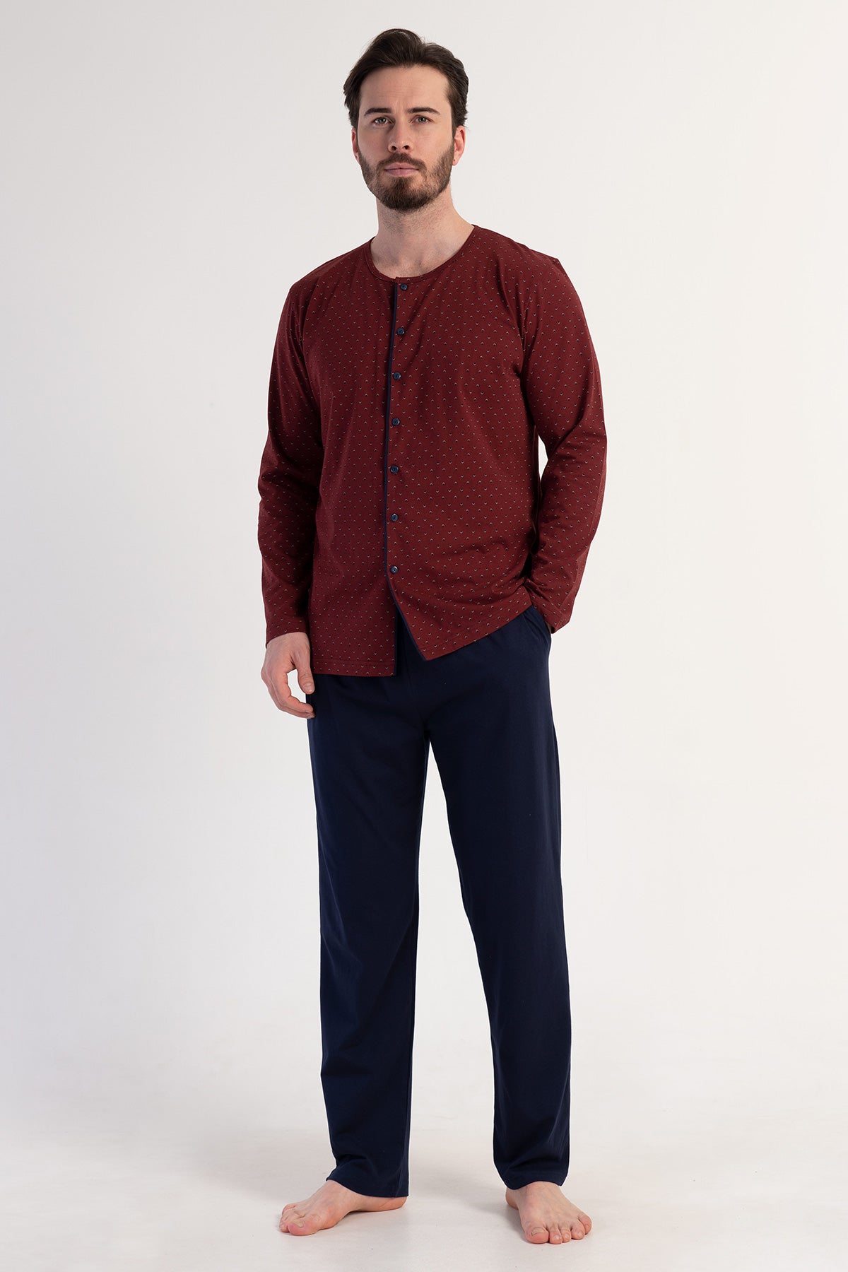 Man Supreme Bottoned Bordeaux Pyjama Set