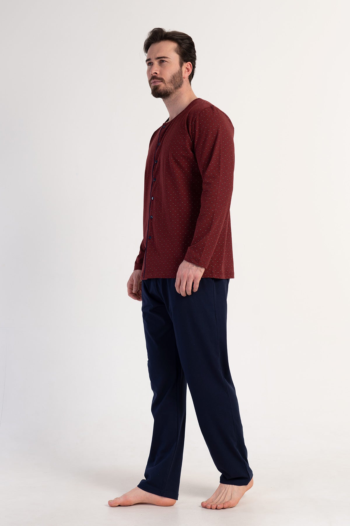 Man Supreme Bottoned Bordeaux Pyjama Set