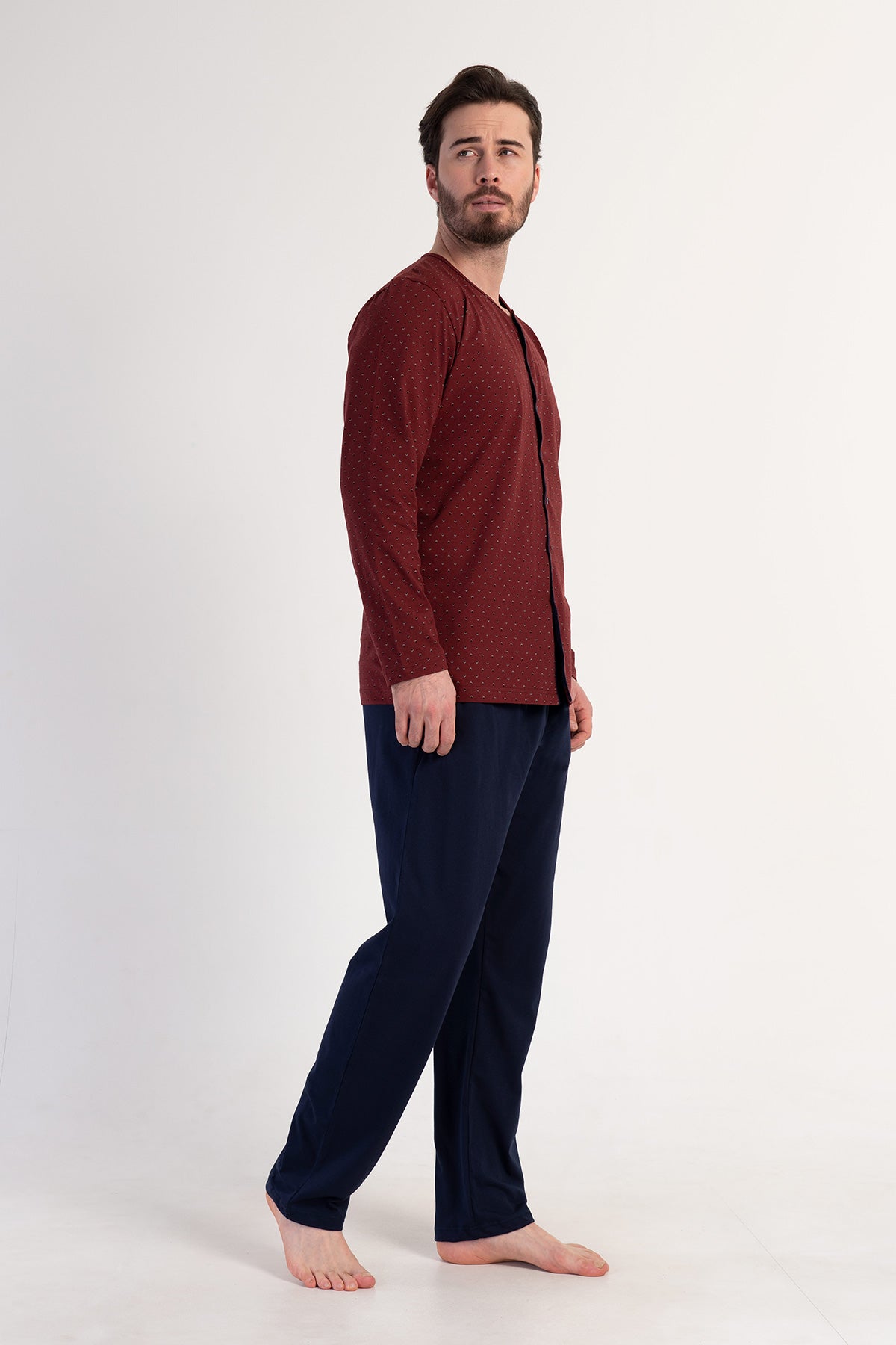 Man Supreme Bottoned Bordeaux Pyjama Set